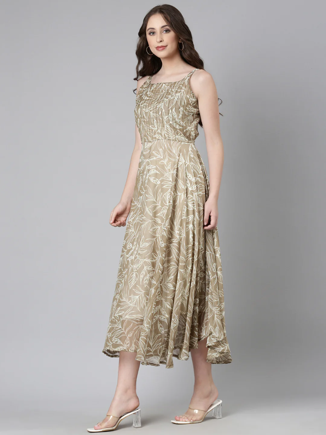 Women Beige Floral Chiffon Dress - Image 6