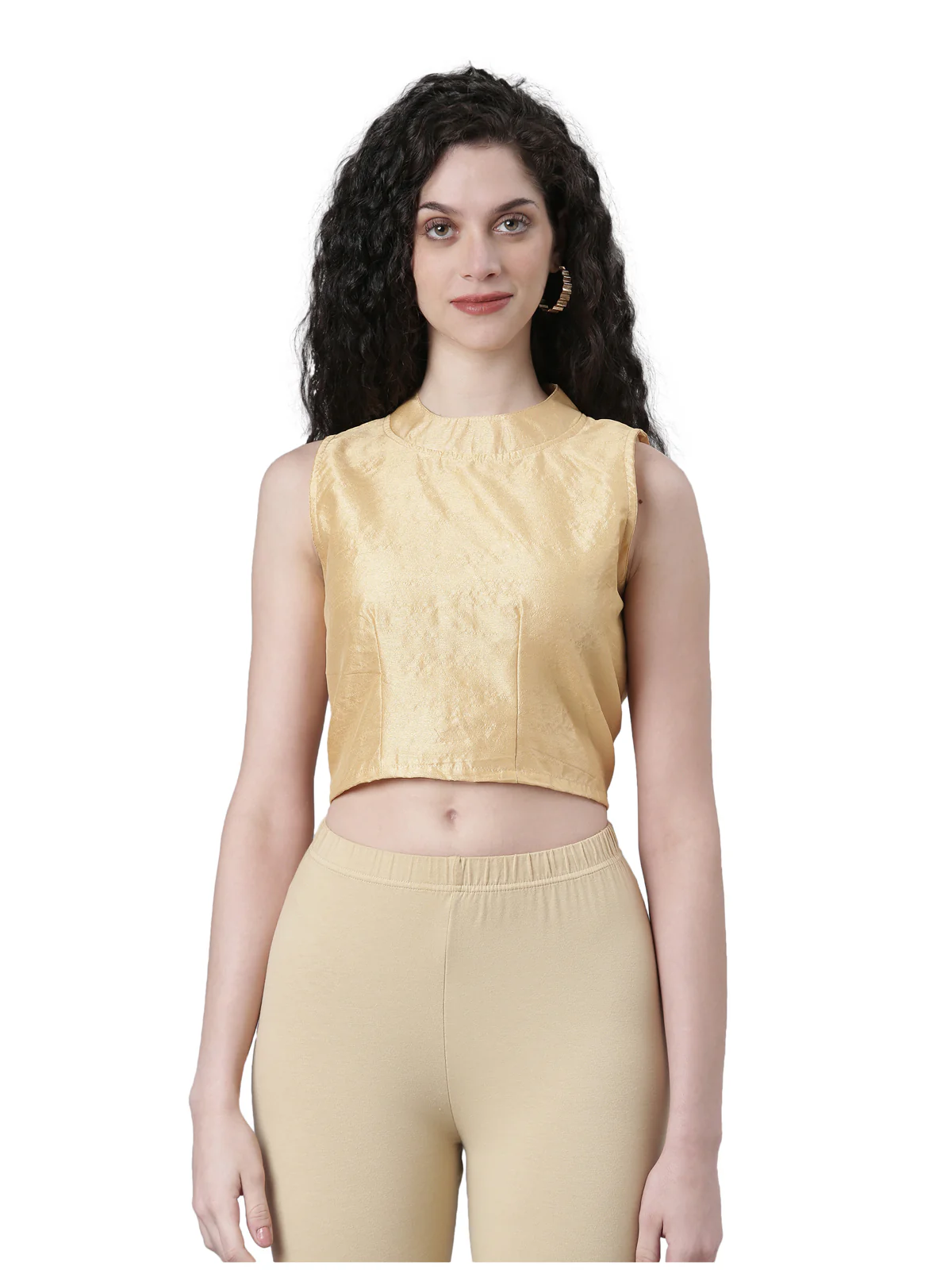 Women Beige Silk Knot Saree Blouse - Image 2