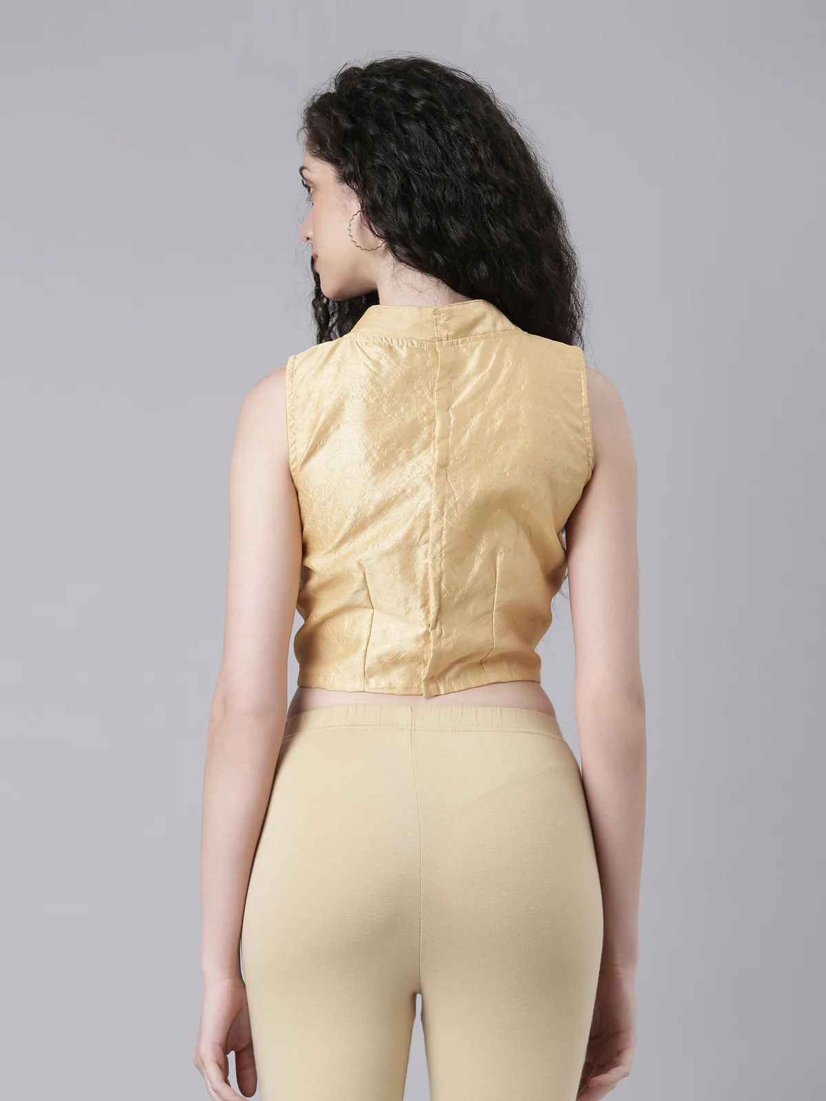 Women Beige Silk Knot Saree Blouse - Image 3
