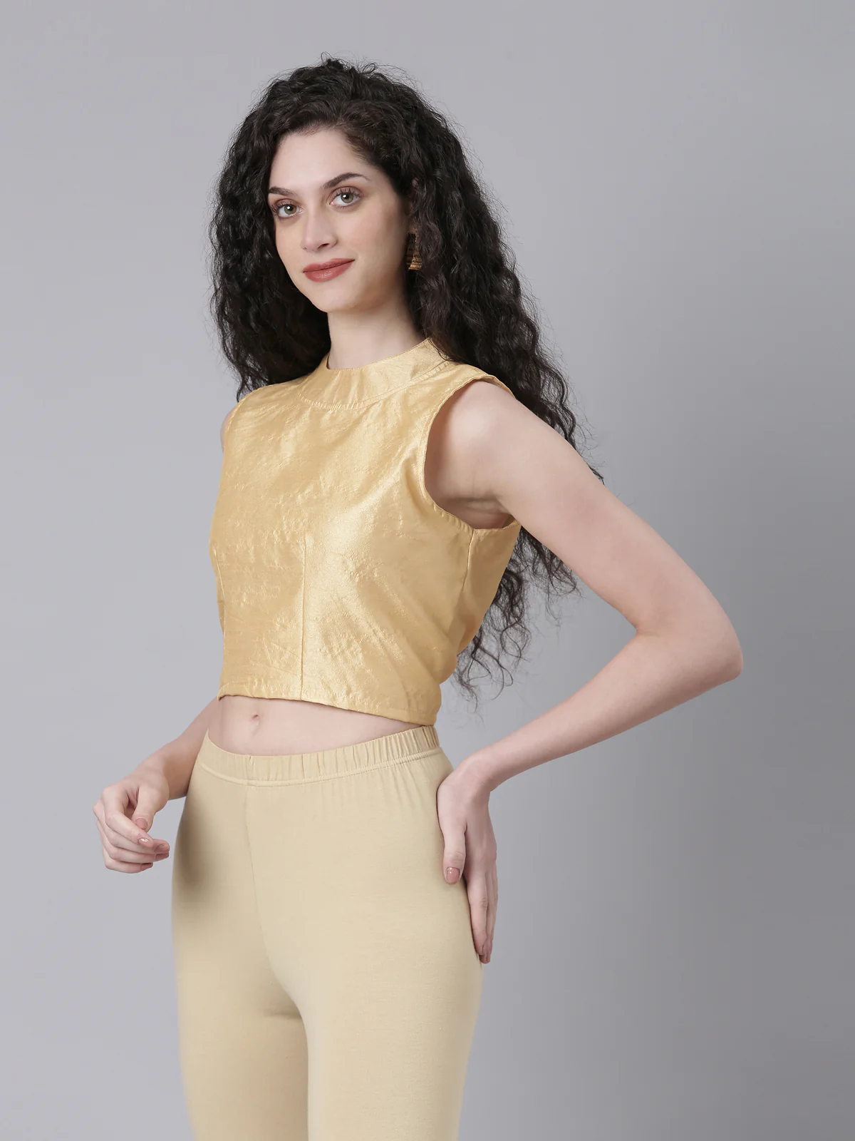 Women Beige Silk Knot Saree Blouse - Image 6