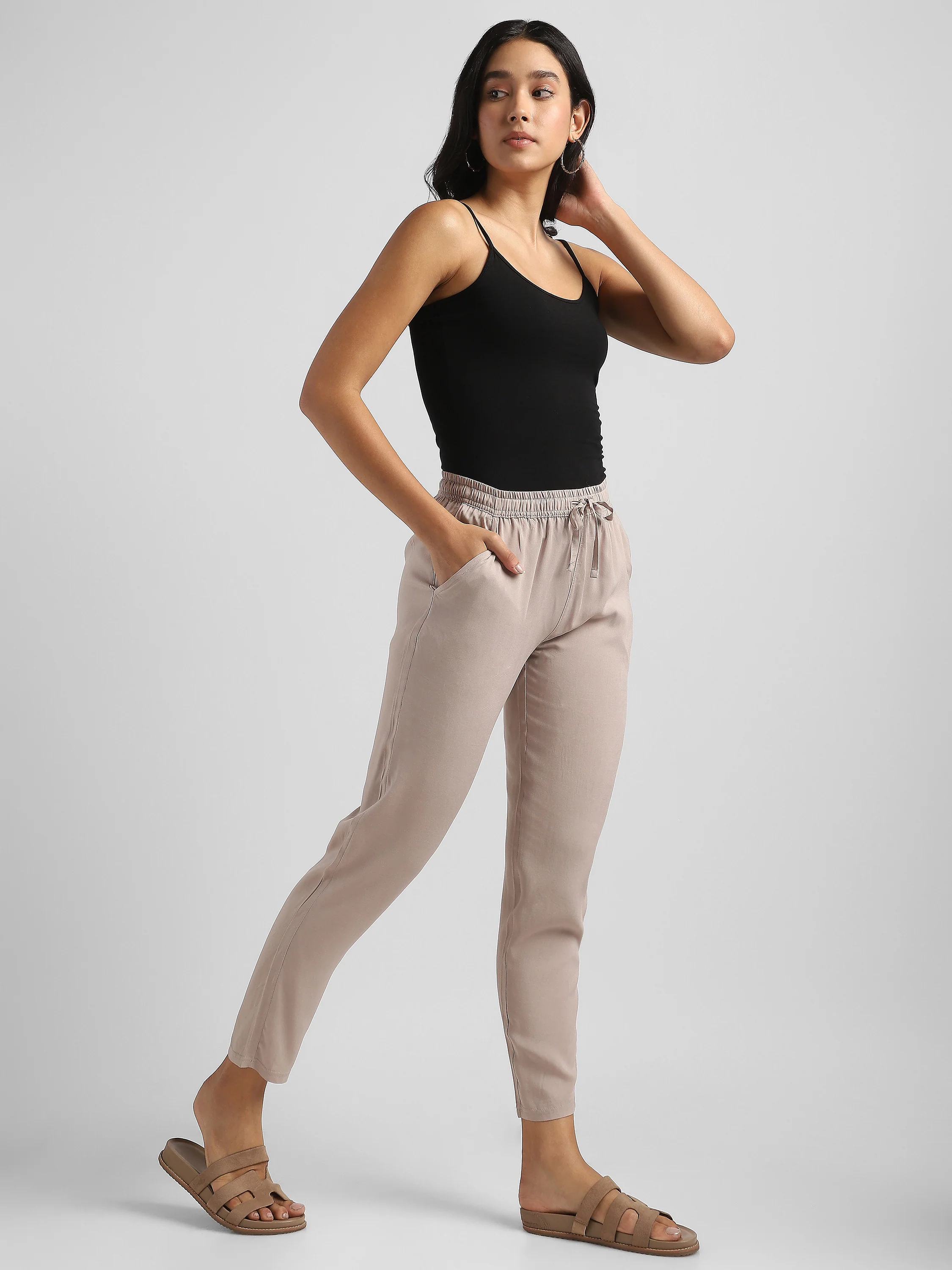 Women Beige Straight fit pants - Image 2