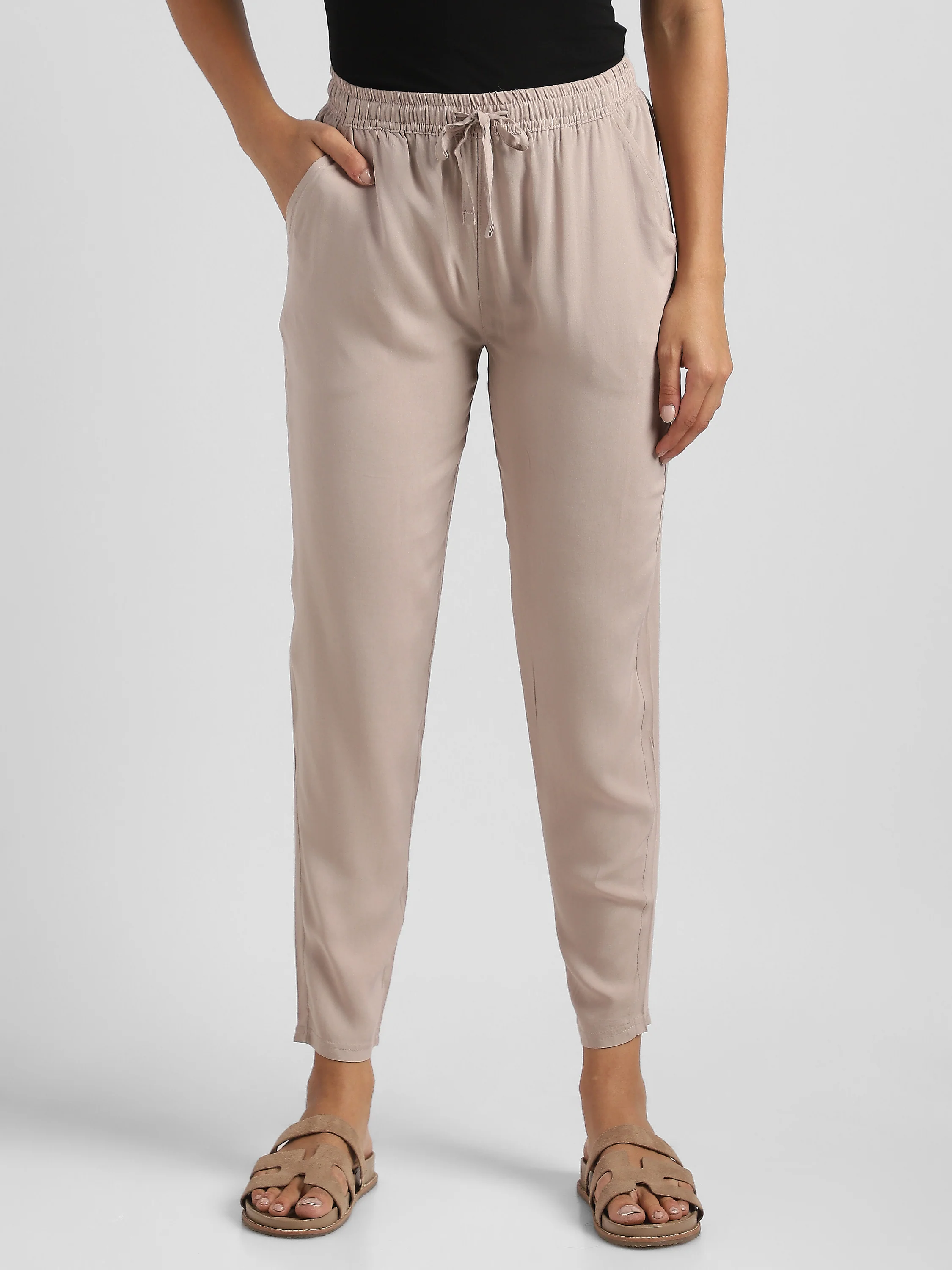 Women Beige Straight fit pants - Image 3