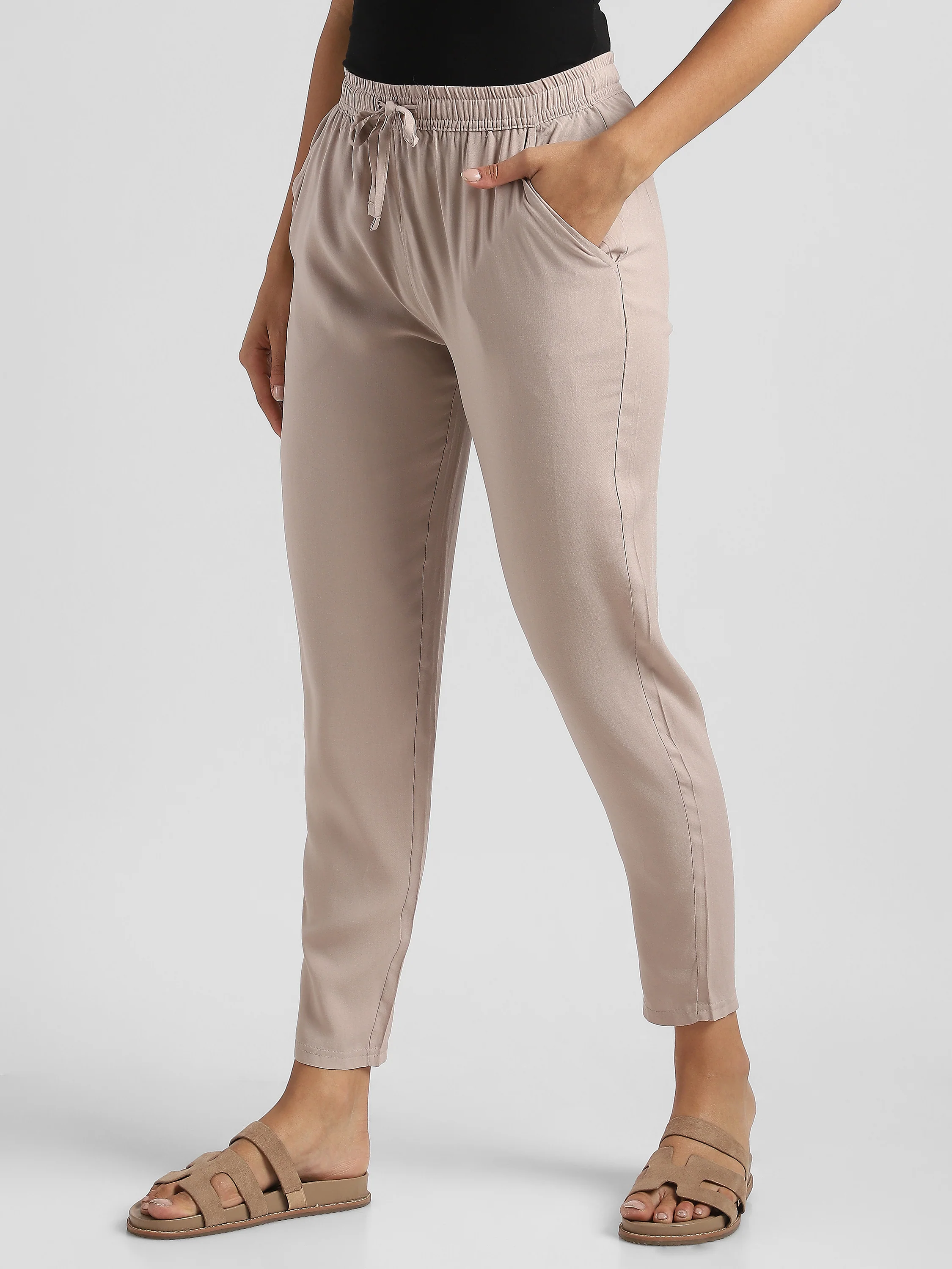 Women Beige Straight fit pants - Image 5