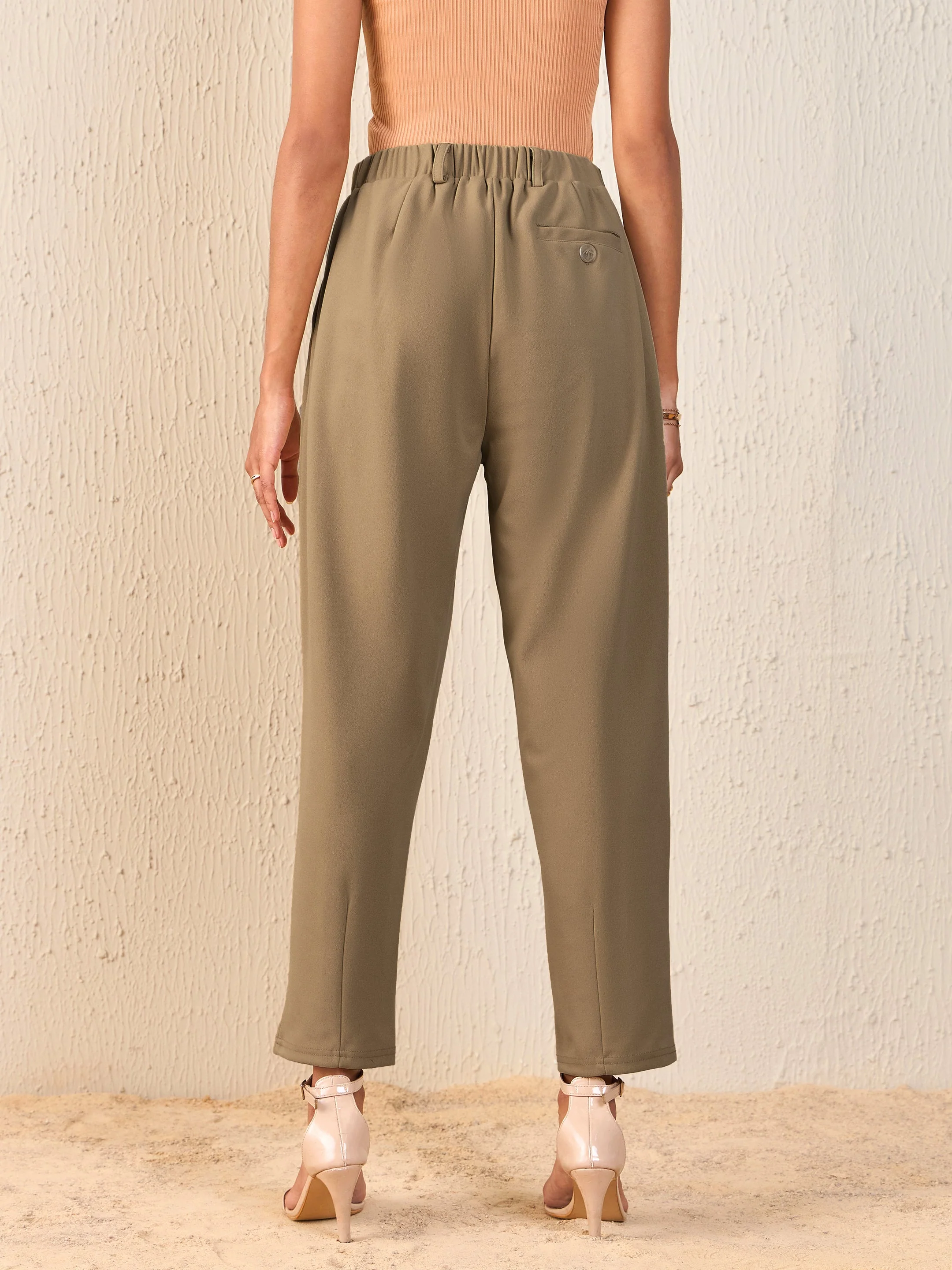 Women Beige Tapered Pants - Image 2