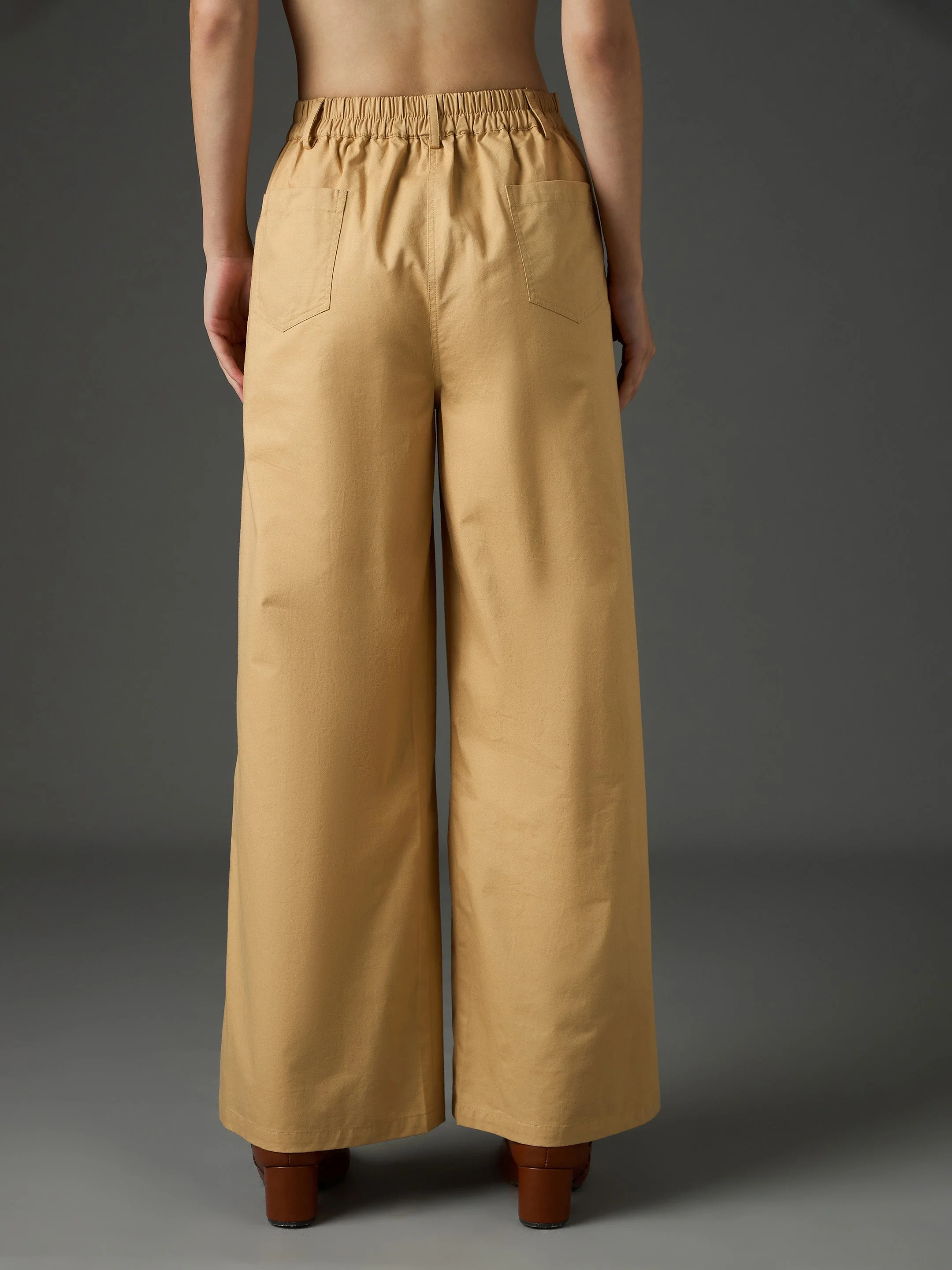 Women Beige Twill Flared Pants - Image 5
