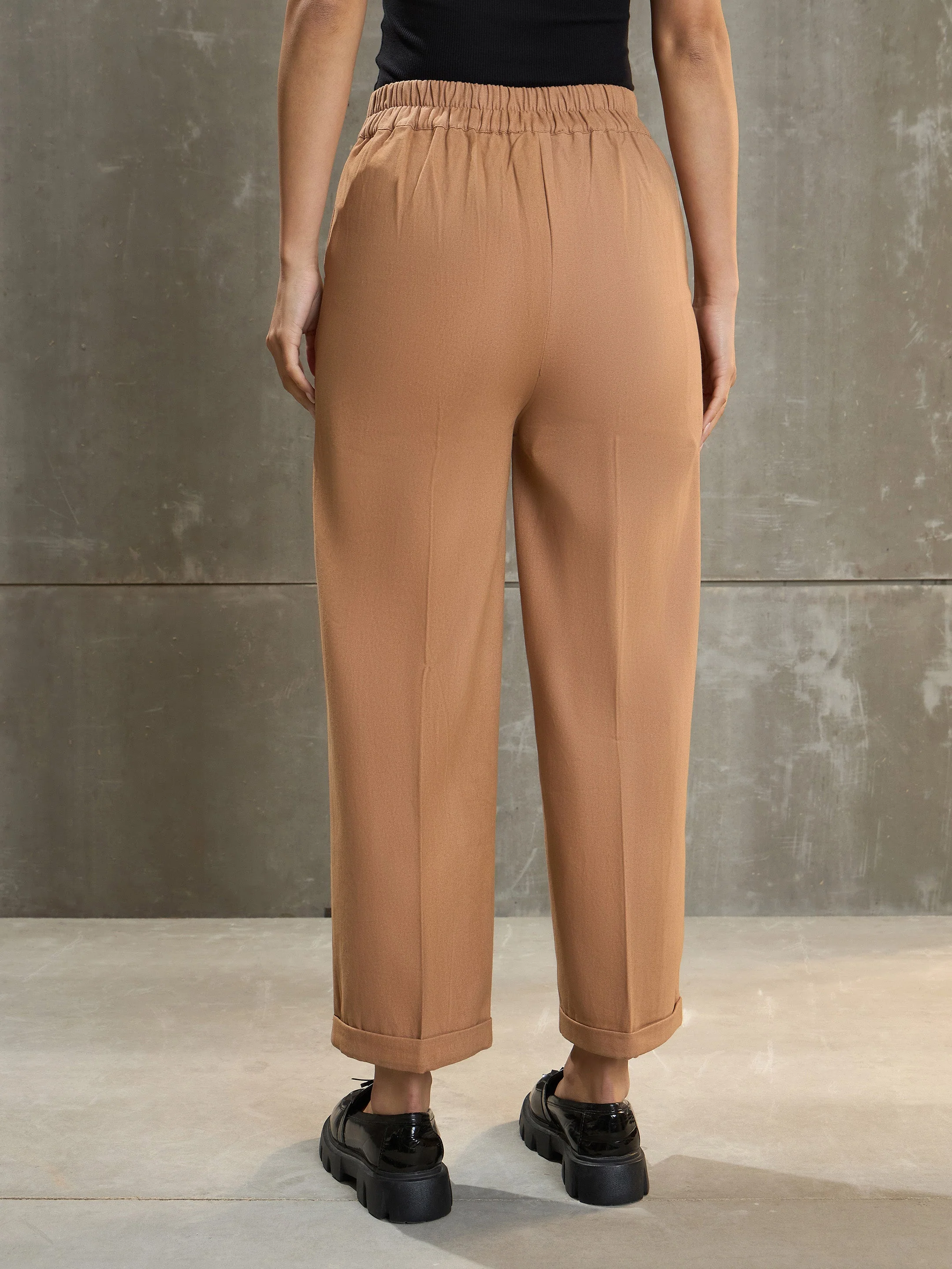 Women Beige Twill Wide Leg Pants - Image 5