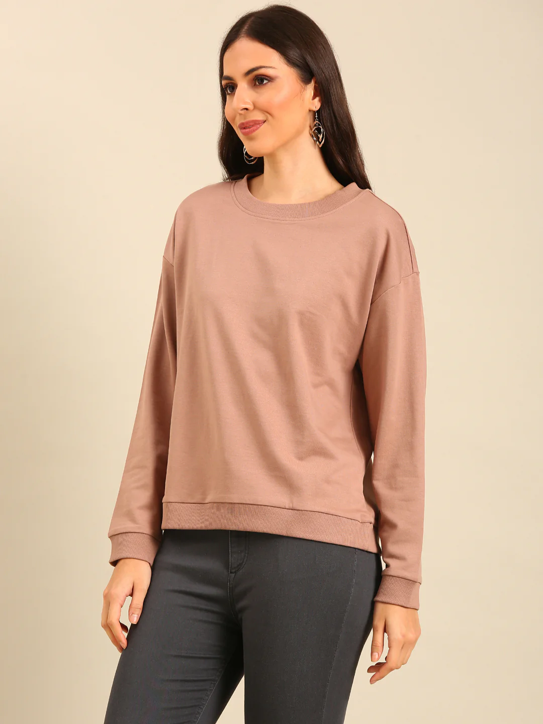 Women Beige Winter Sweatshirt - Image 4