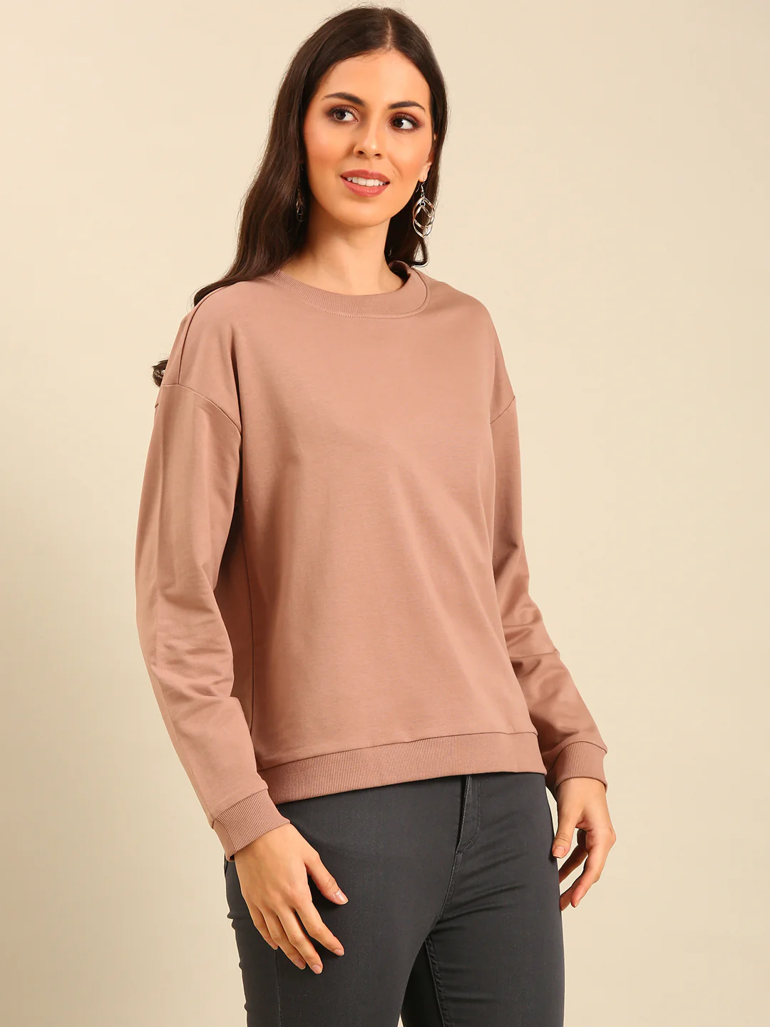 Women Beige Winter Sweatshirt - Image 5