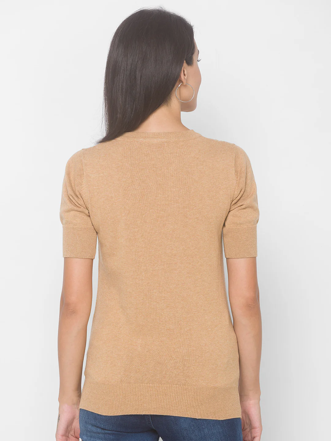 Women Beige Self Design Sweatshirt - Image 3