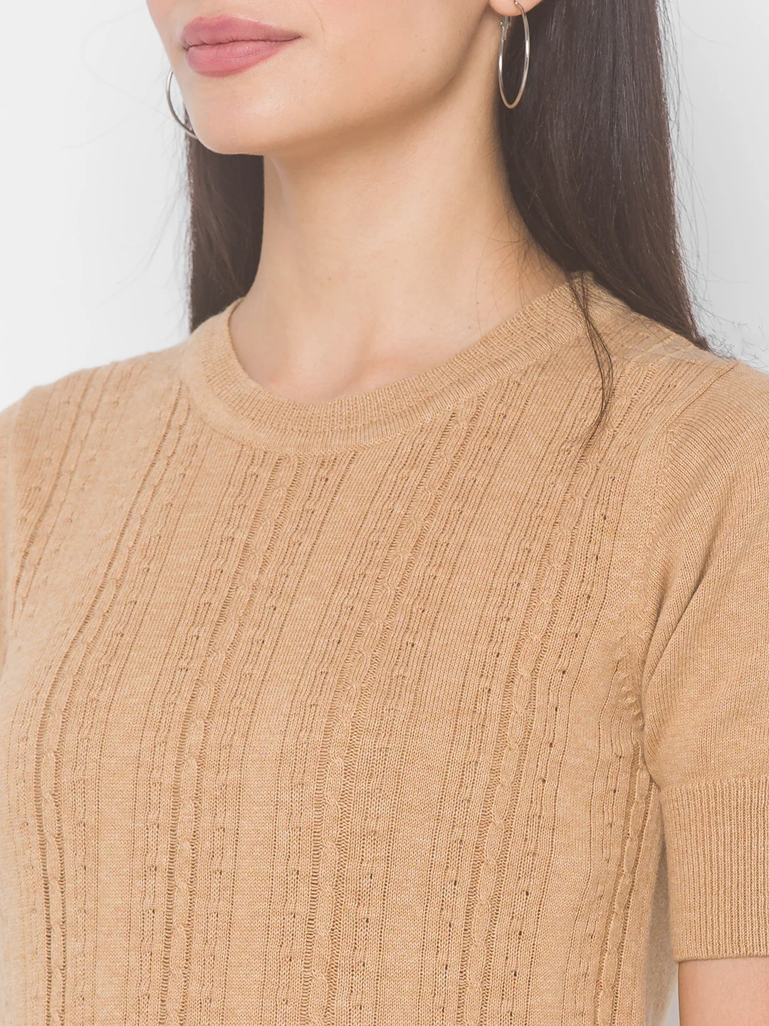 Women Beige Self Design Sweatshirt - Image 5
