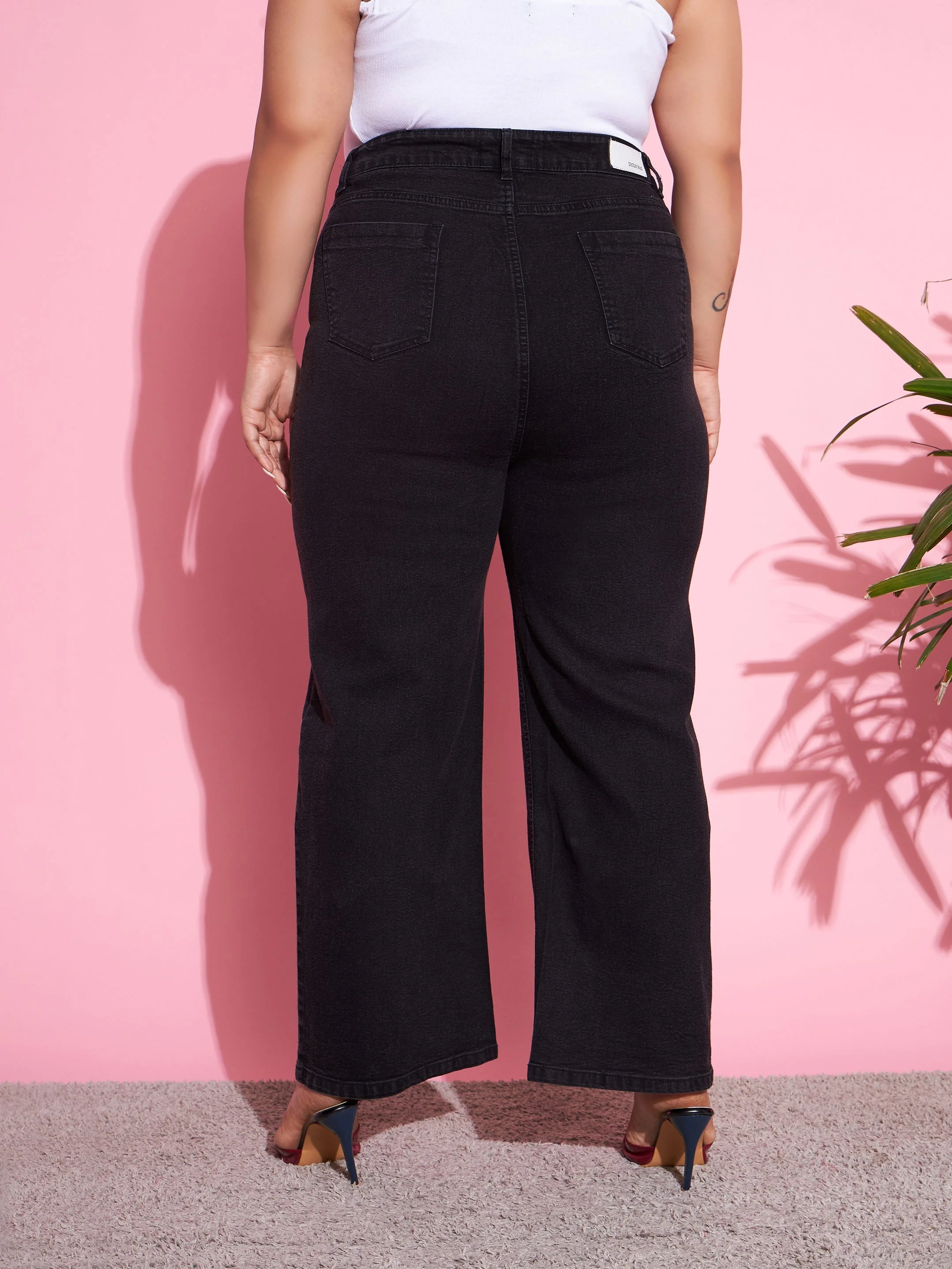 Women Black Acid Wash Denim Bell Bottom Jeans - Image 5