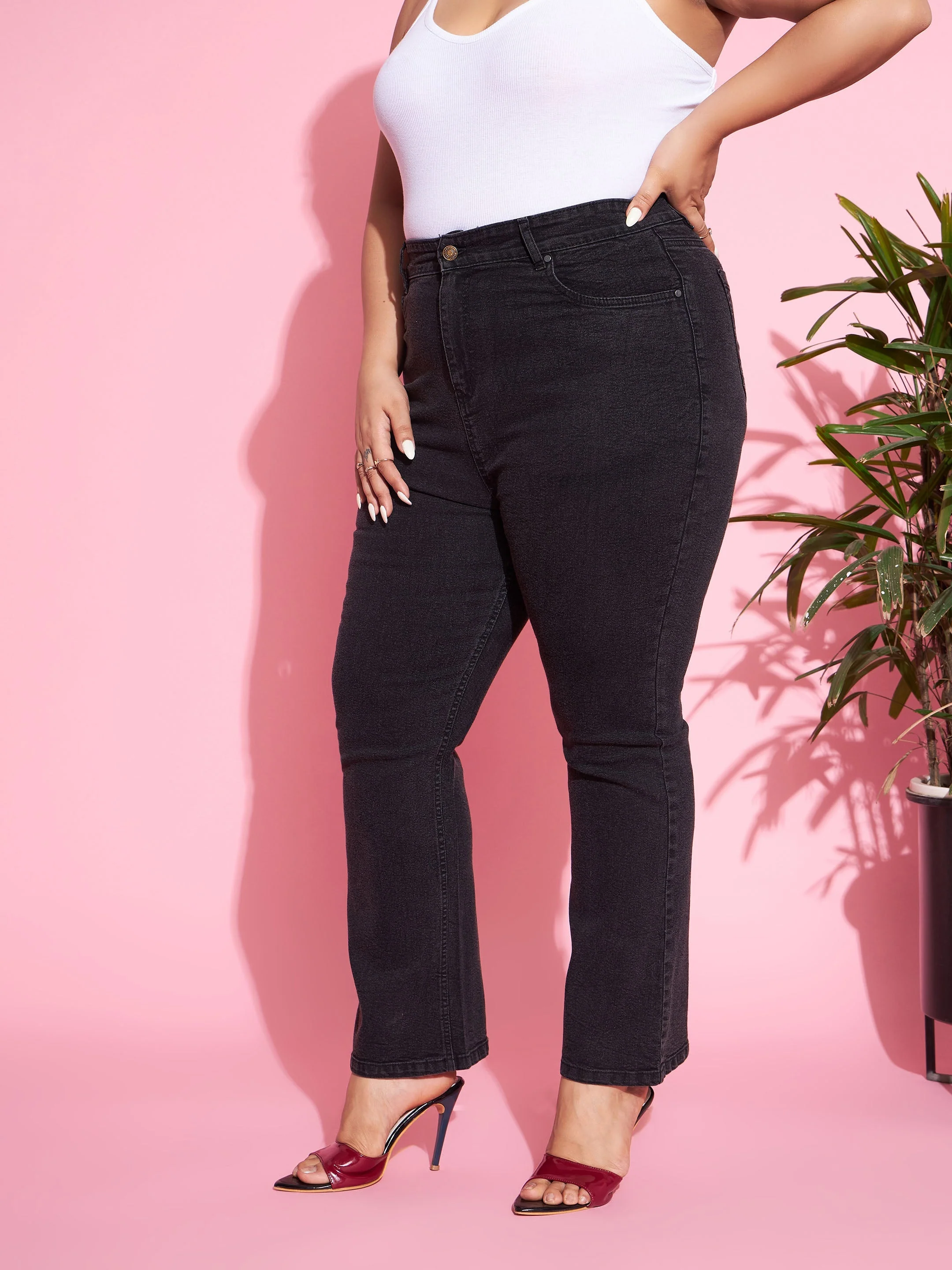 Women Black Acid Wash Denim Boot Cut Jeans - Image 3