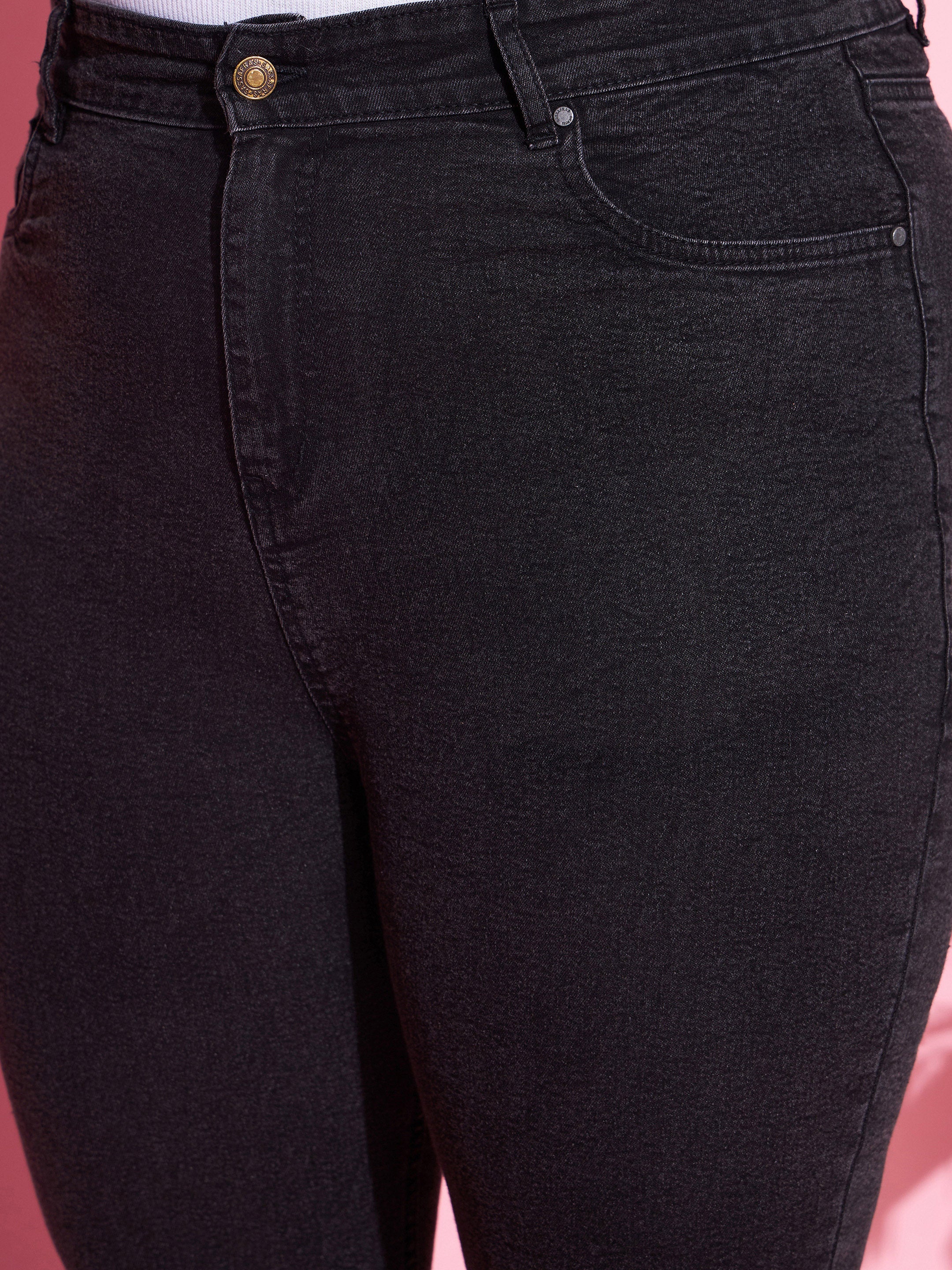 Women Black Acid Wash Denim Boot Cut Jeans - Image 4