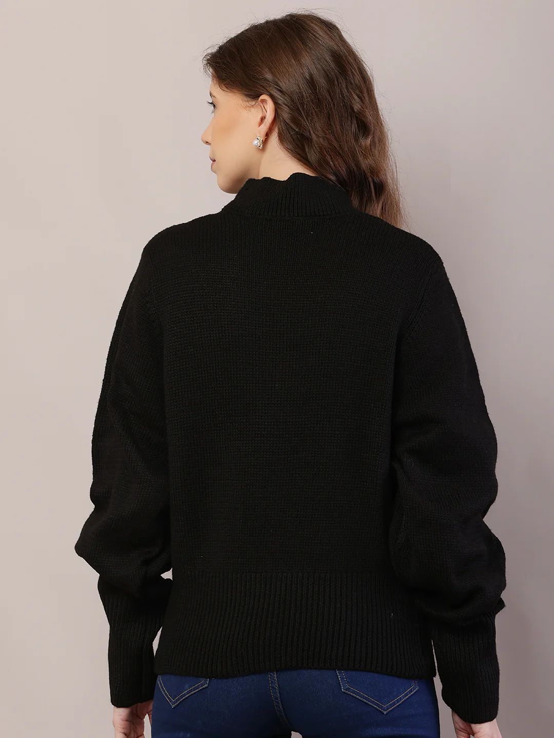 Women black acrylic full sleeve high-neck sweater - Image 3