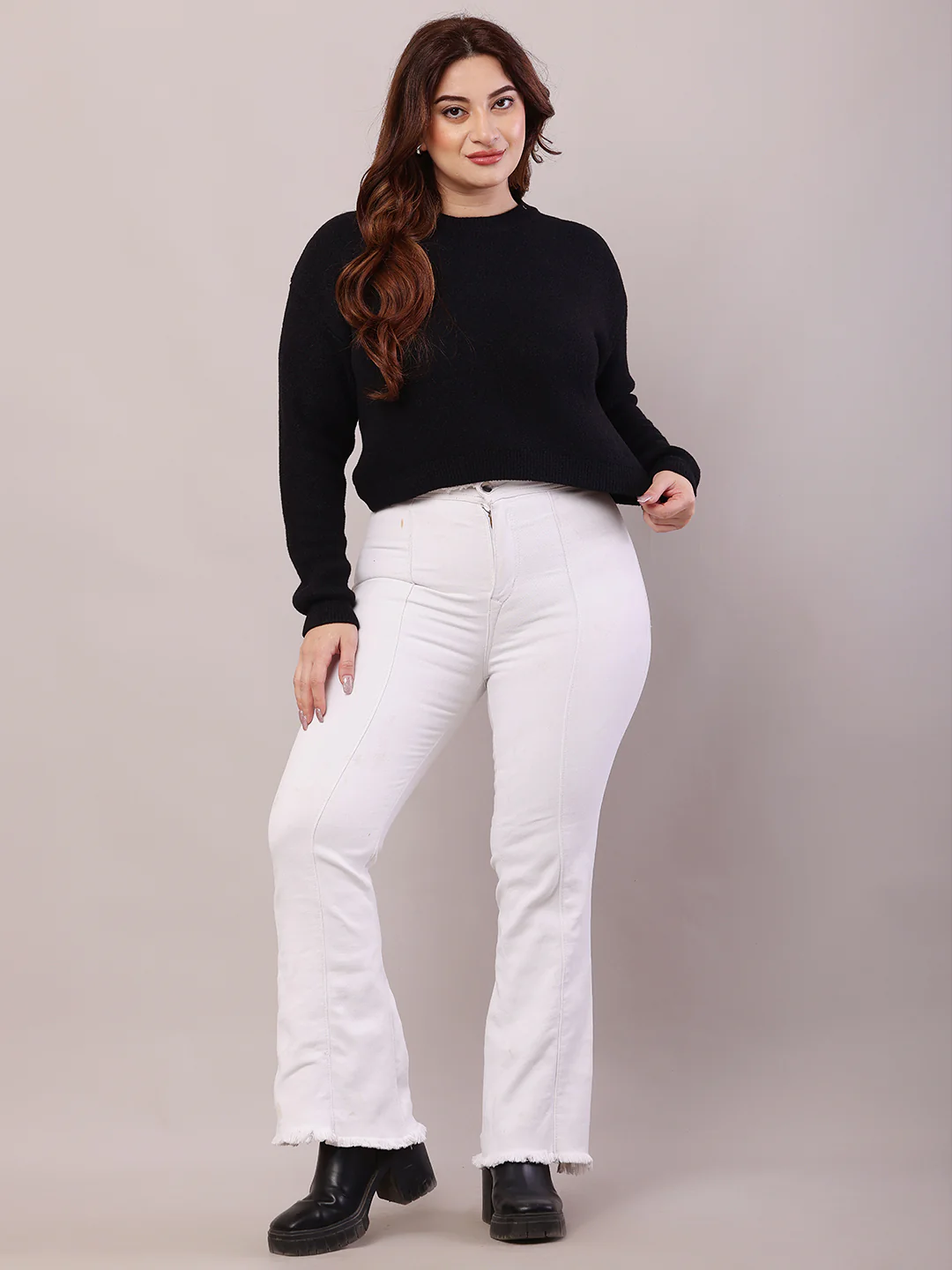 Women Black Acrylic Full Sleeve Round Neck Sweater - Image 3