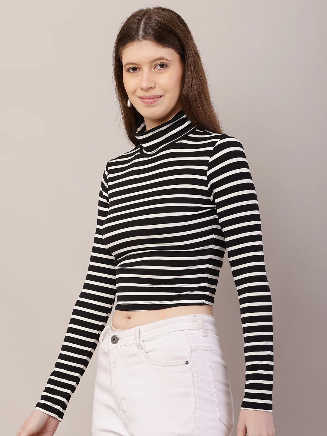 Women Black and White Crop Top - Image 2