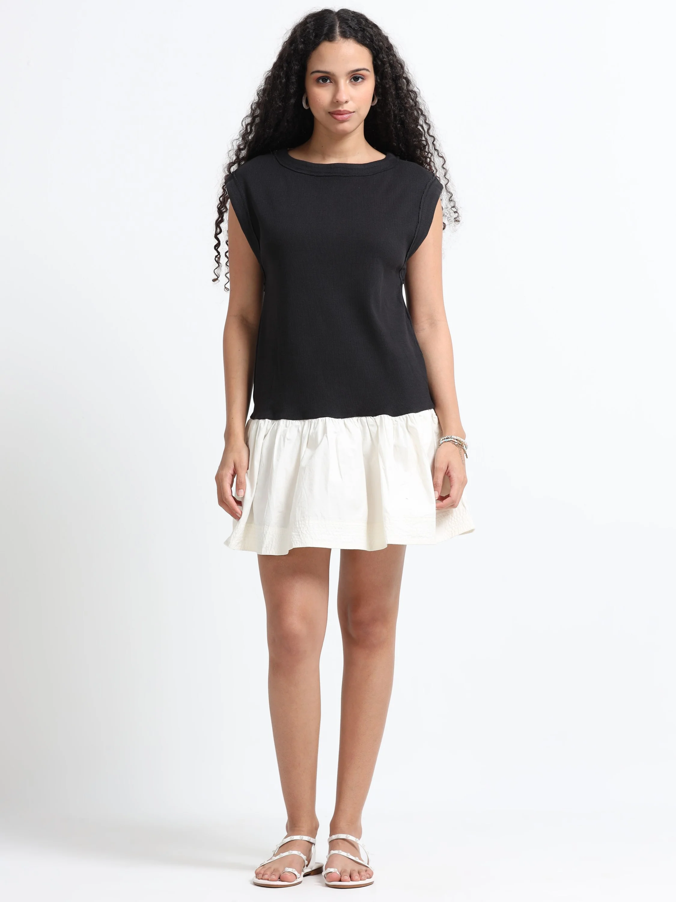 Women Black & White Peplum Dress - Image 2