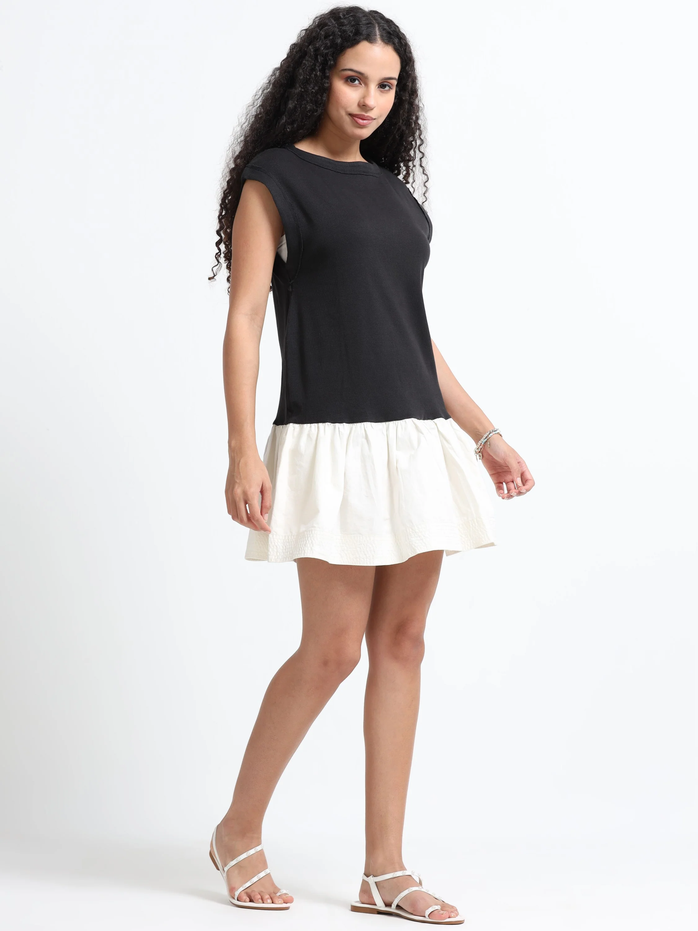 Women Black & White Peplum Dress - Image 3