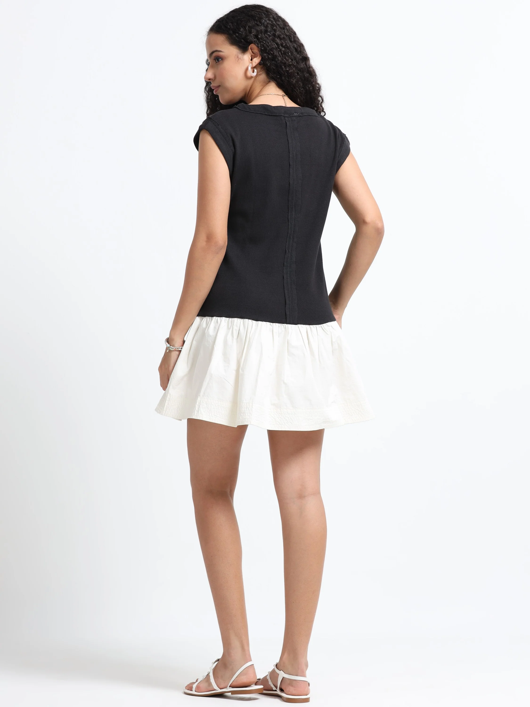 Women Black & White Peplum Dress - Image 4