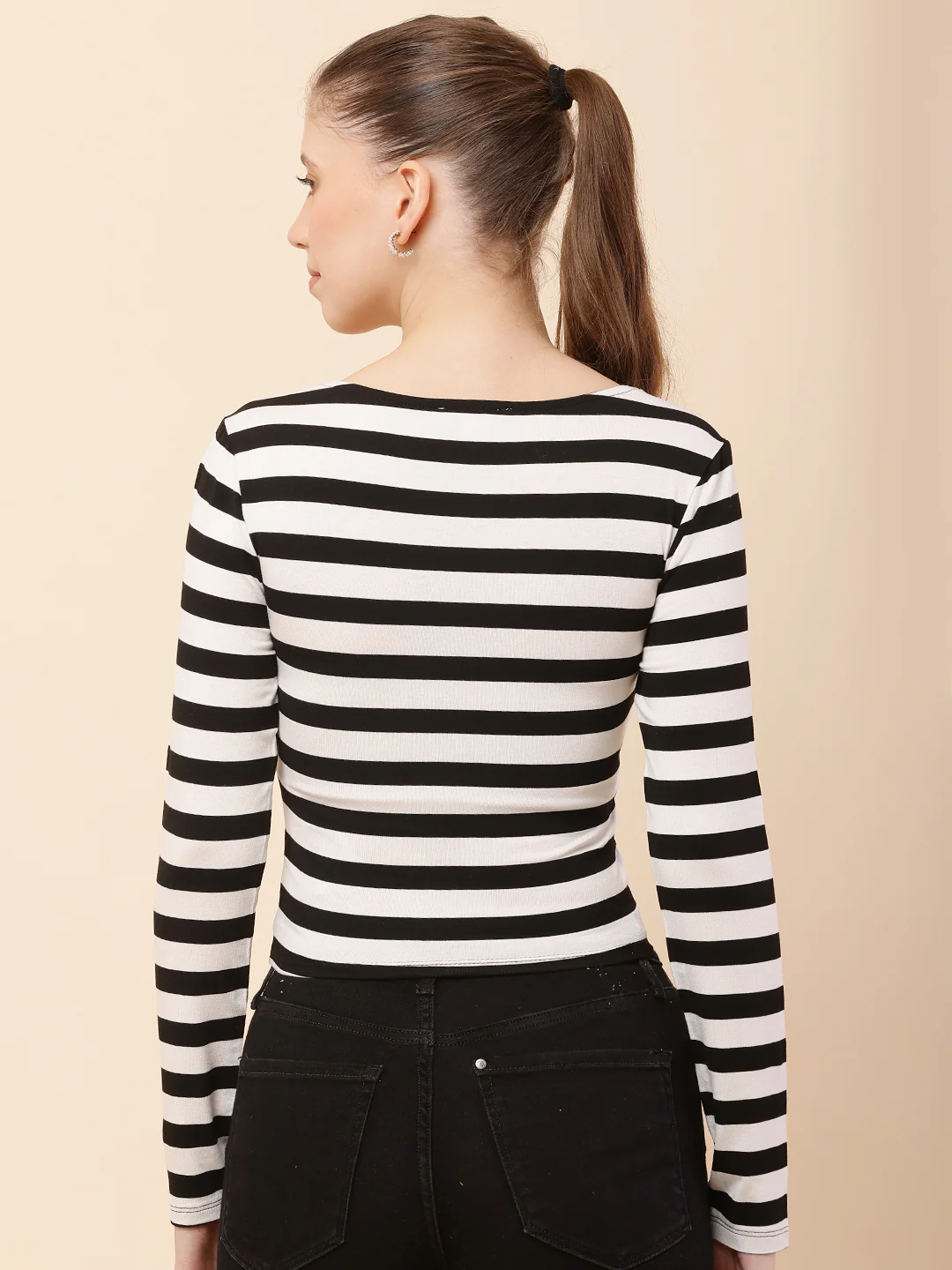 Women Black and White Striped Top - Image 4