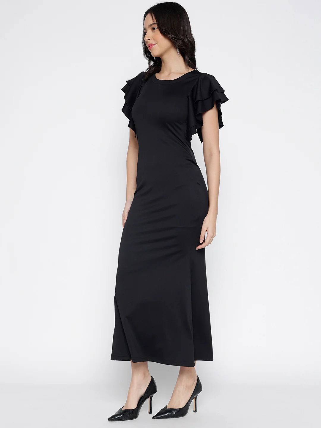 Women Black Armani Zurich Charm Midi Dress - Image 4