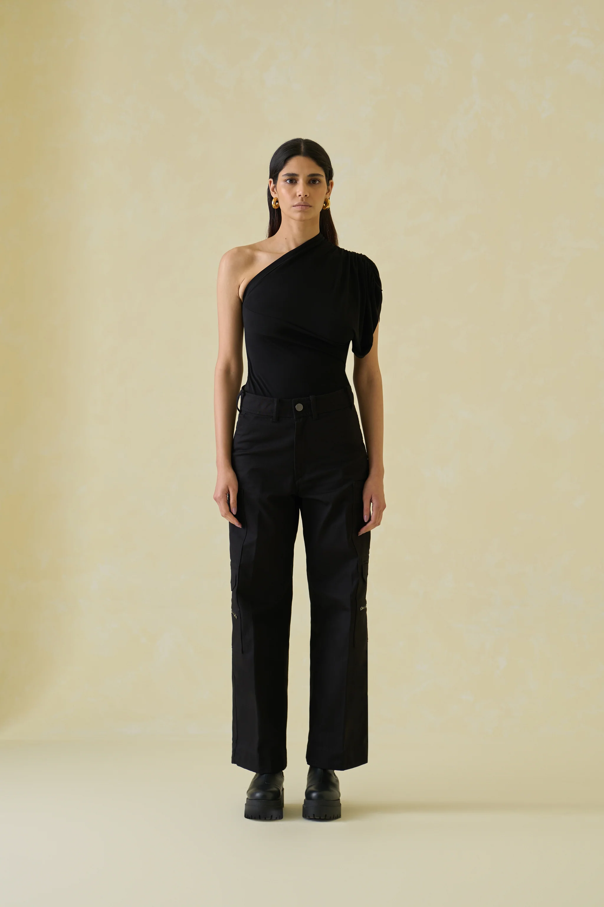 Women Black Asymmetric Rayon Bodysuit - Image 3