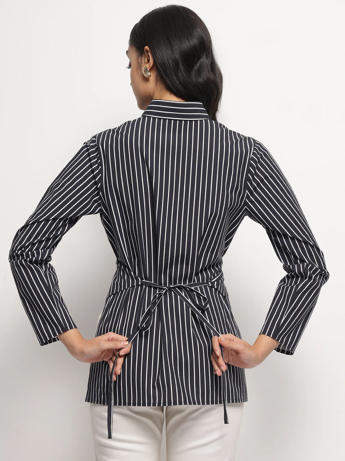 Women Black Asymmetric wrap and Tie Shirt - Image 2