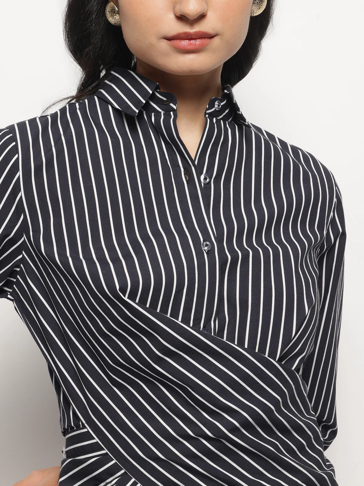 Women Black Asymmetric wrap and Tie Shirt - Image 6