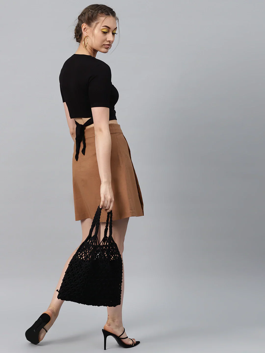 Women Black Back Knot Crop Top - Image 2