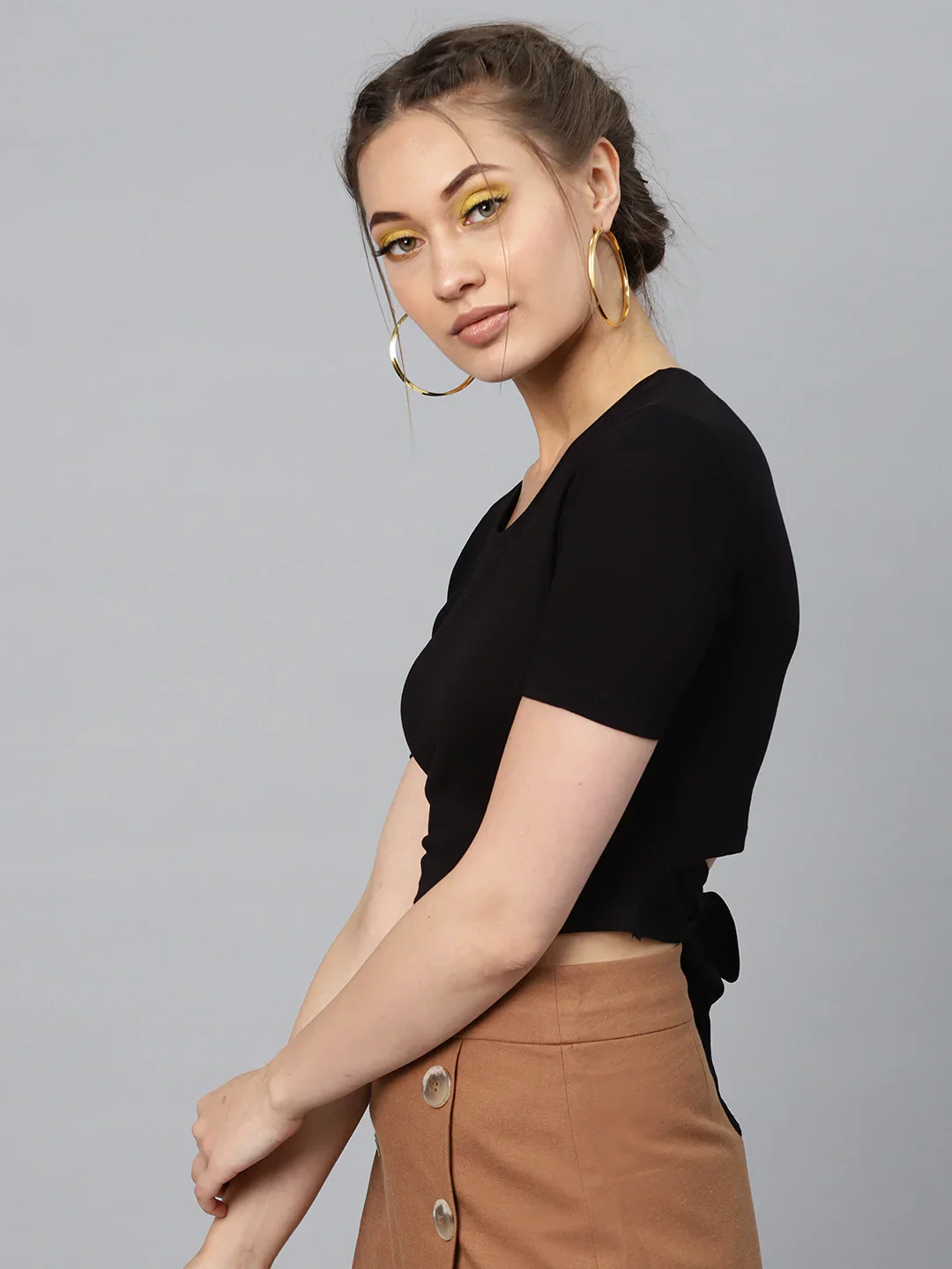 Women Black Back Knot Crop Top - Image 3