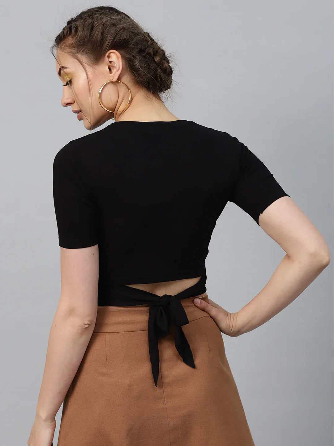Women Black Back Knot Crop Top - Image 5