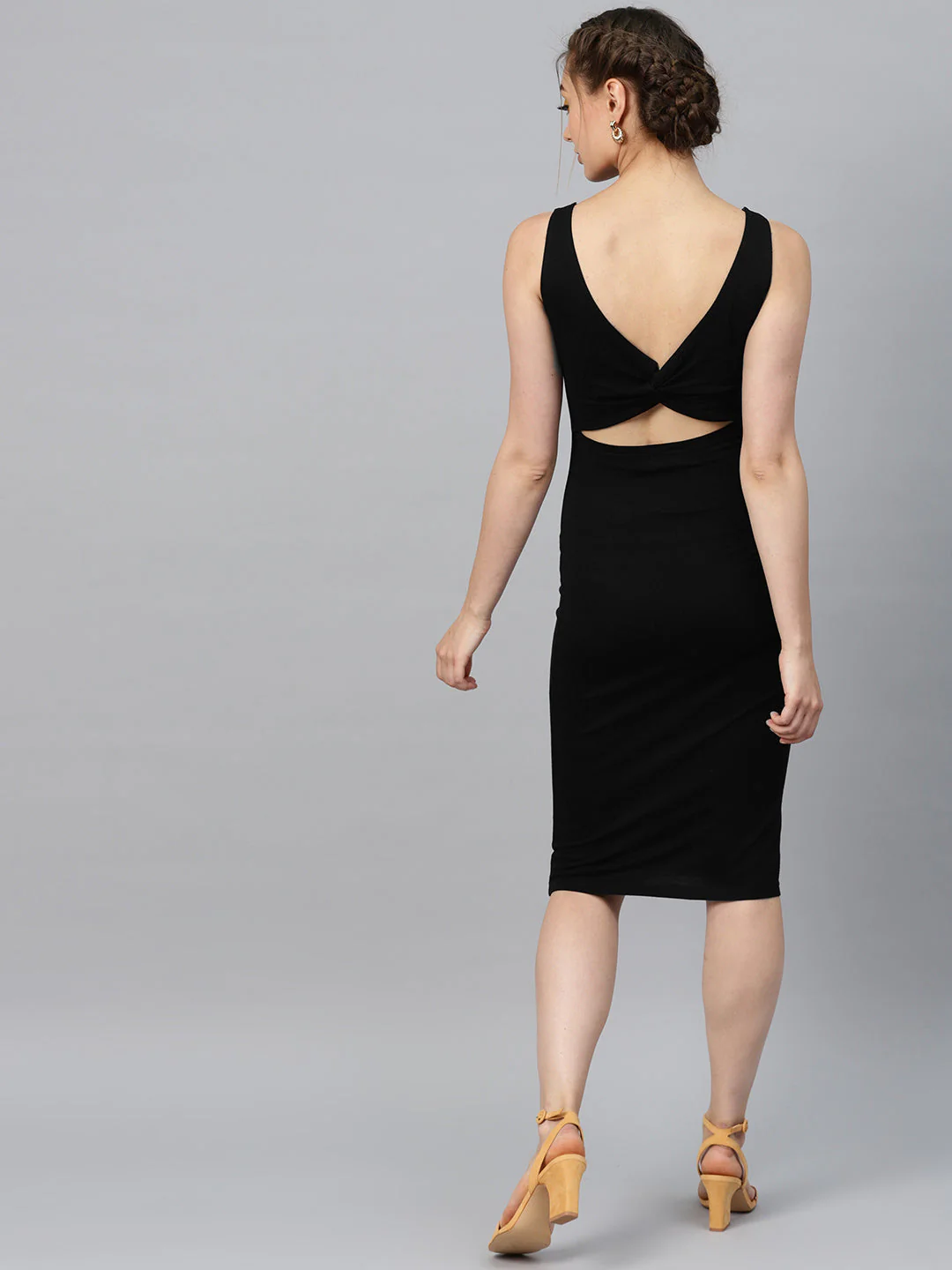 Women Black Back Knot Cutout Dress - Image 3