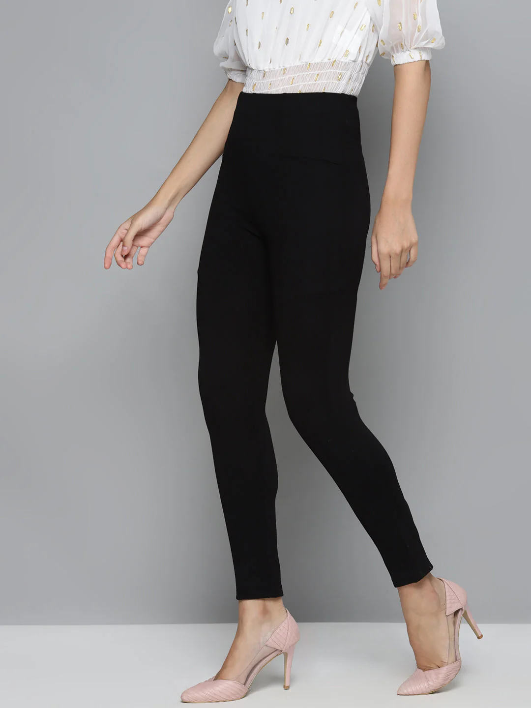 Women Black Back Zipper High Waist Jeggings - Image 2