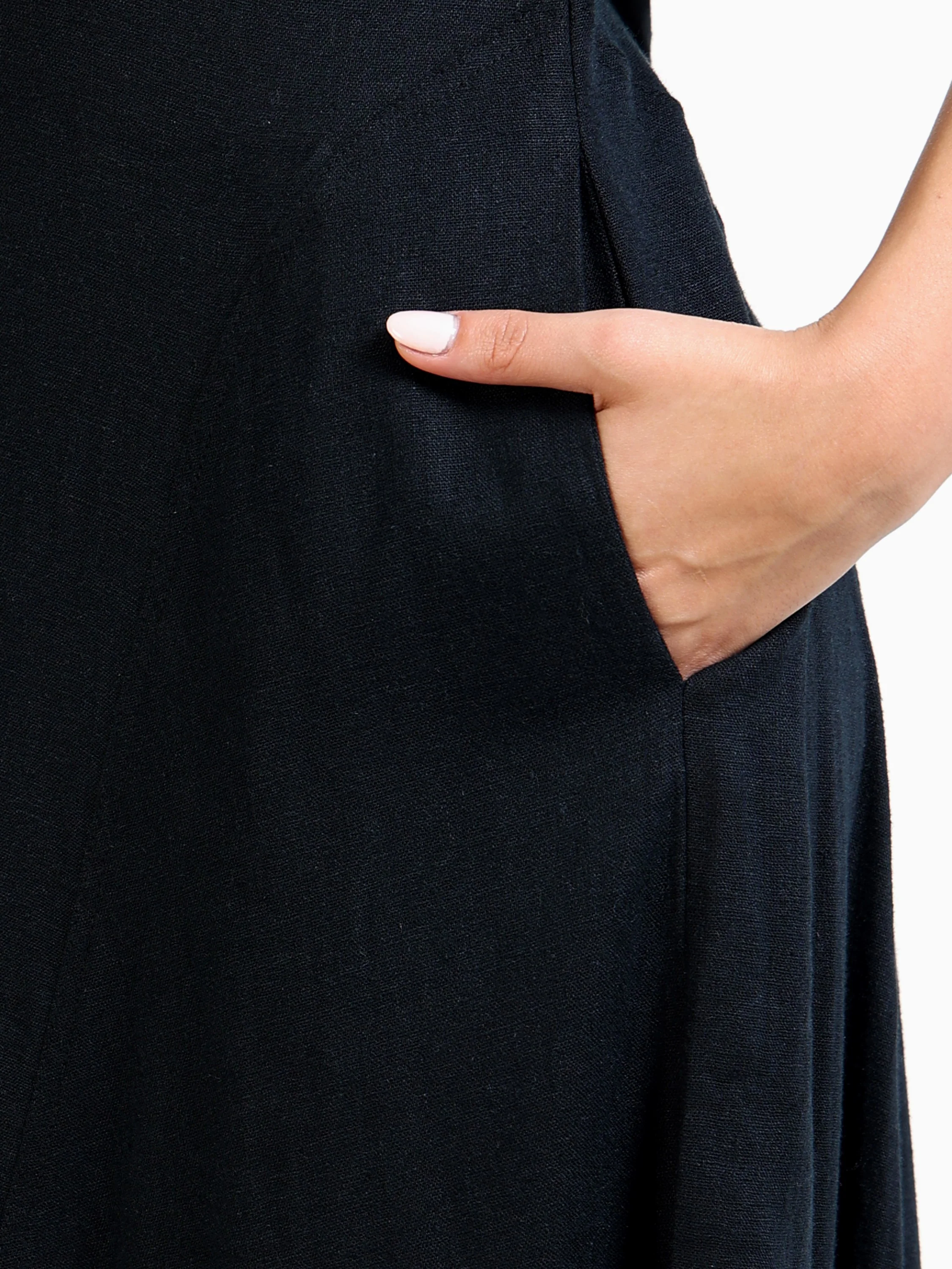 Women Black Linen Blend Dress - Image 3