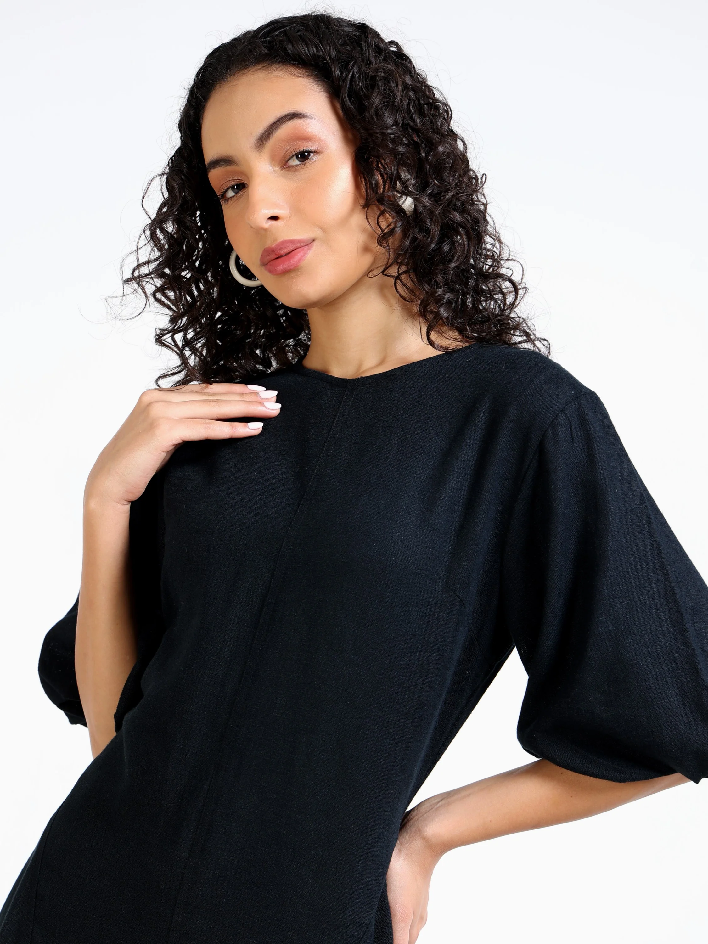 Women Black Linen Blend Dress - Image 4