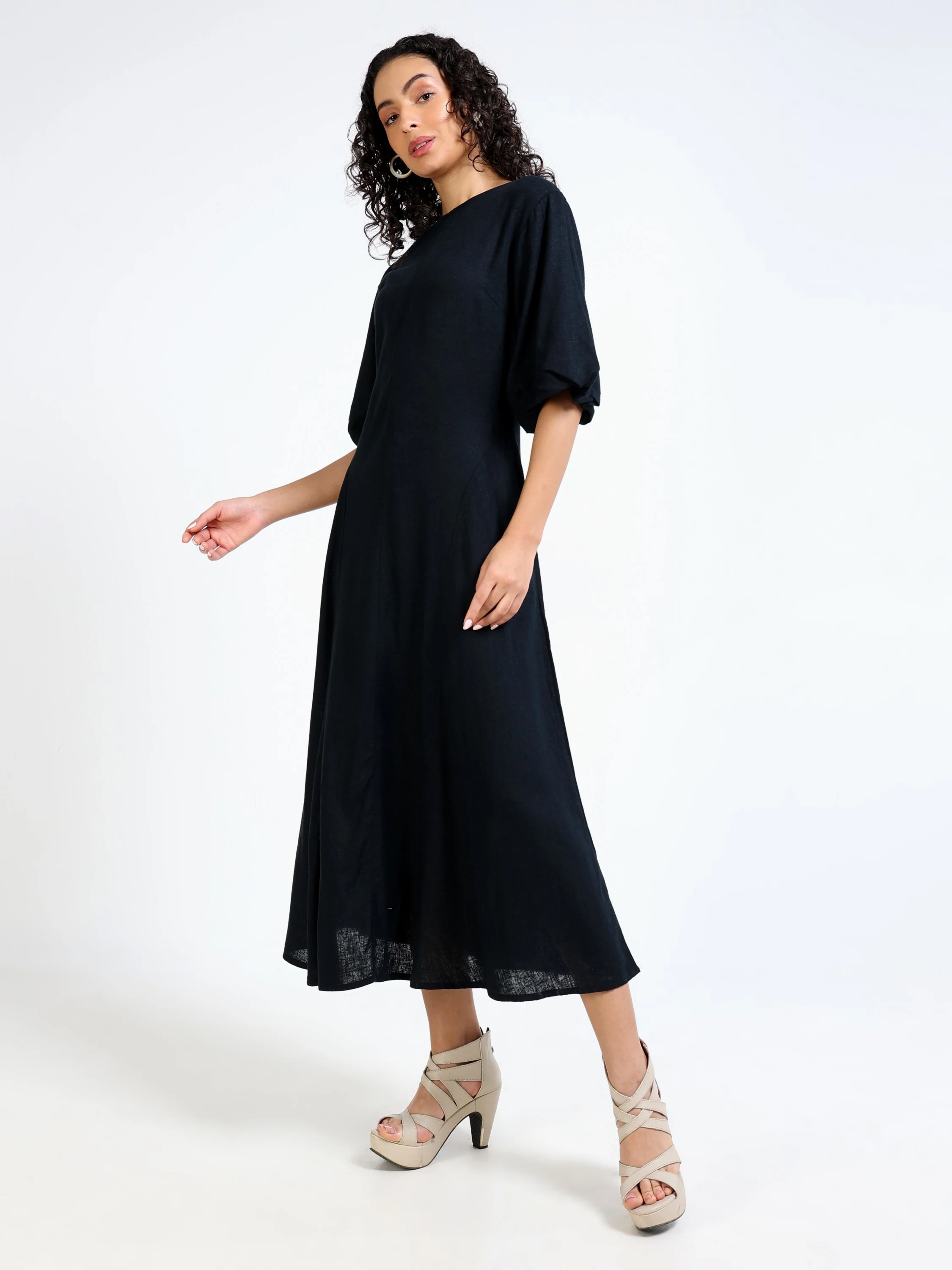 Women Black Linen Blend Dress - Image 5