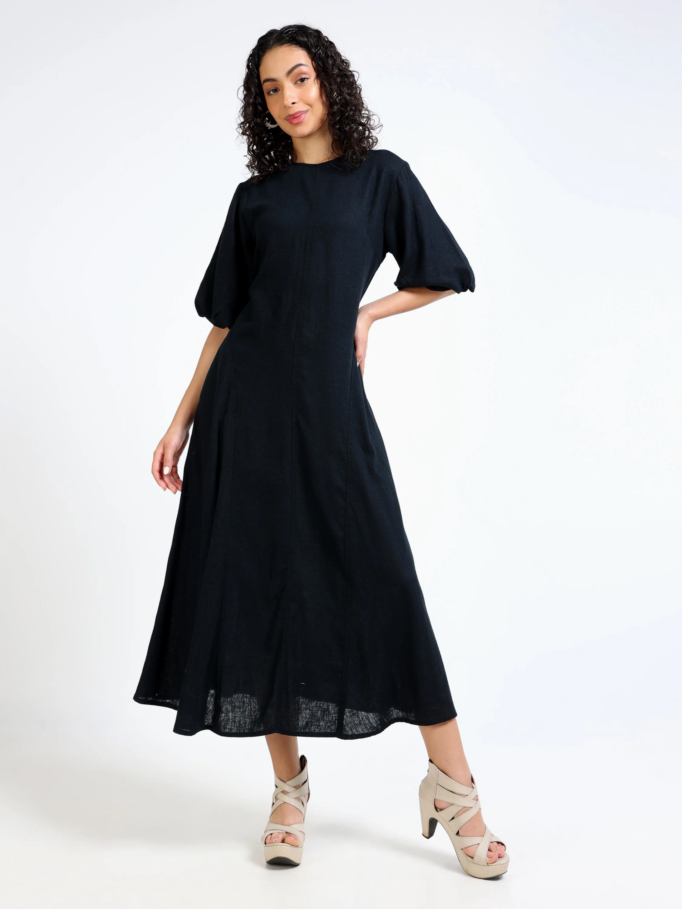 Women Black Linen Blend Dress - Image 6