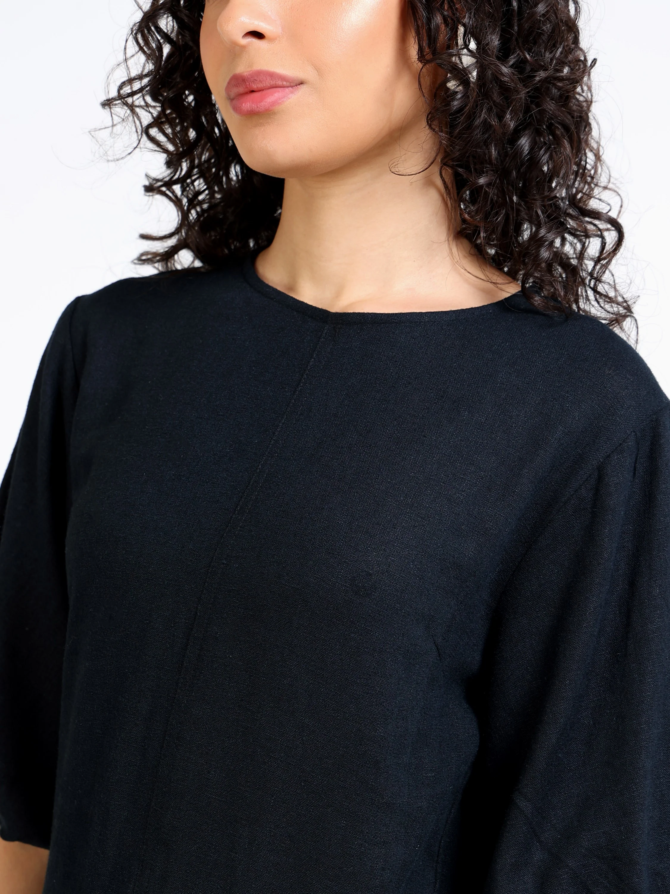 Women Black Linen Blend Dress - Image 8