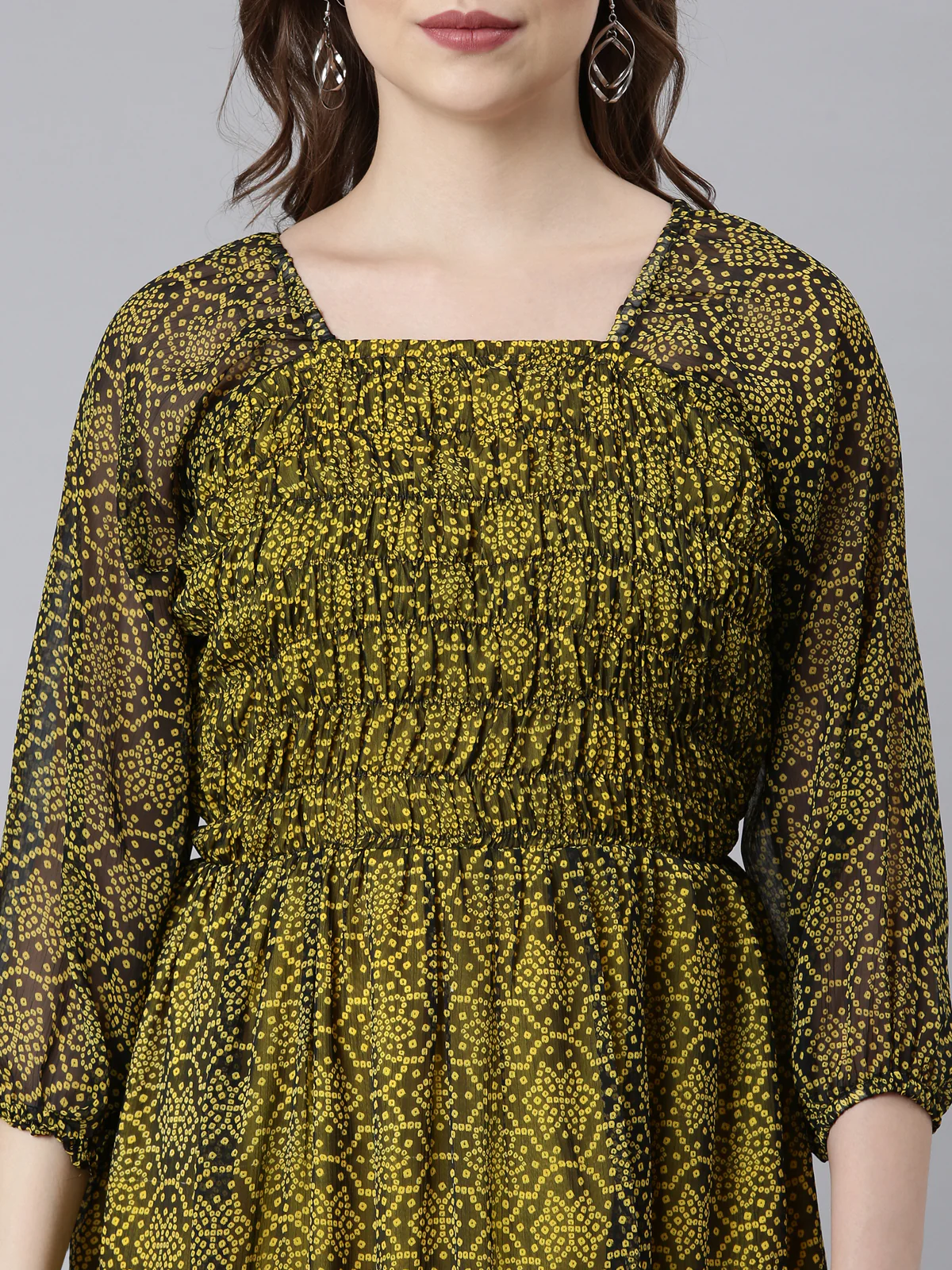 Women Black Bandhani Printed Ethnic Fit & Flare Dress - Image 2