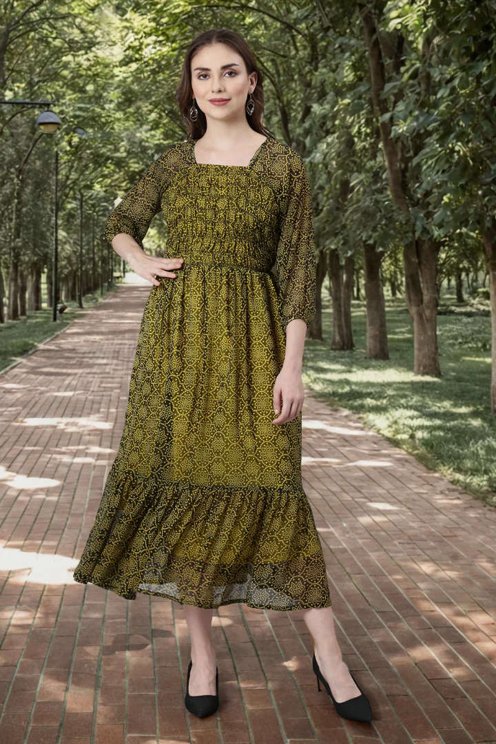 Women Black Bandhani Printed Ethnic Fit & Flare Dress - Image 3