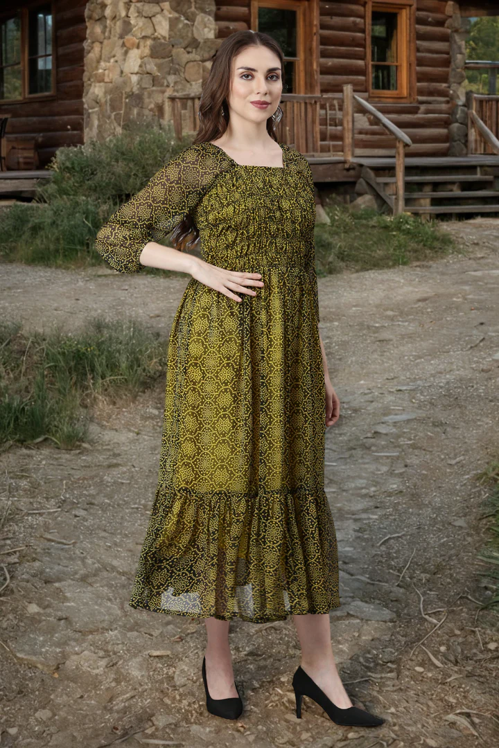 Women Black Bandhani Printed Ethnic Fit & Flare Dress - Image 4