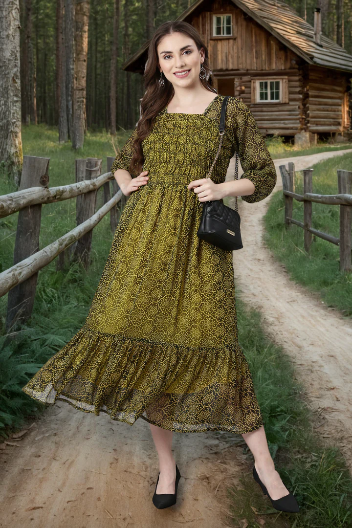 Women Black Bandhani Printed Ethnic Fit & Flare Dress - Image 5