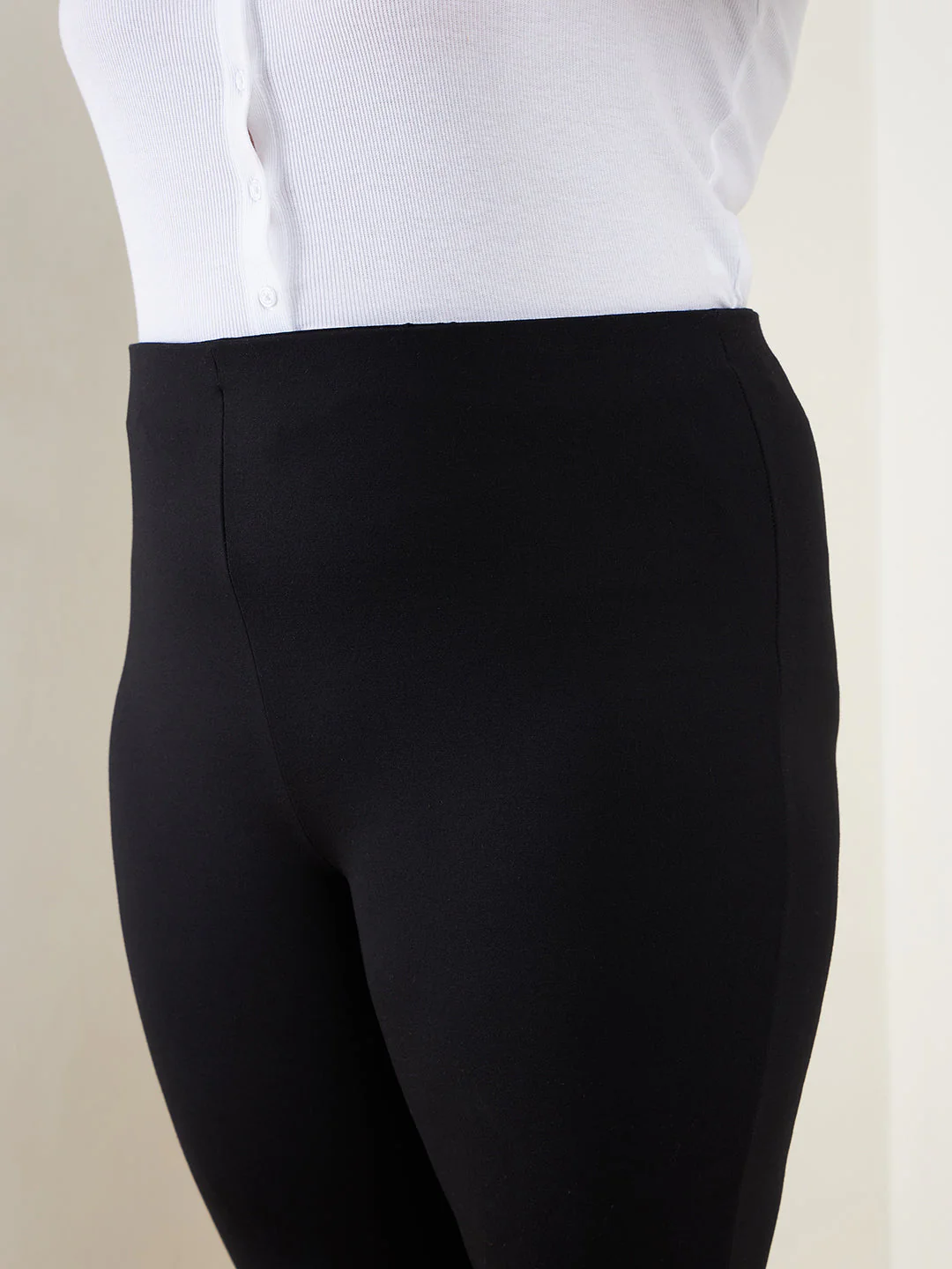 Women Black Bell Bottom 4-Way Stretch Trousers - Image 4
