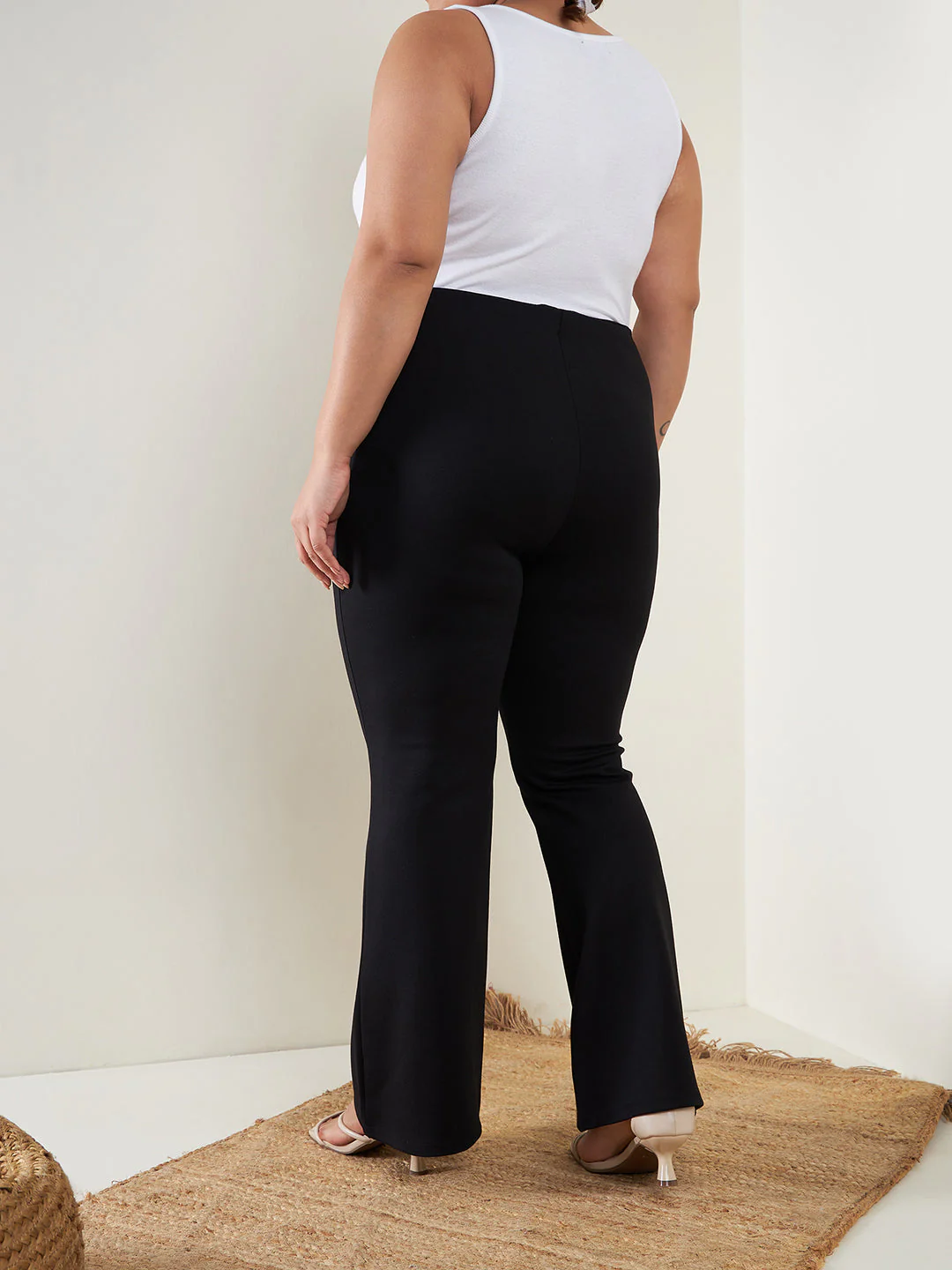Women Black Bell Bottom 4-Way Stretch Trousers - Image 6