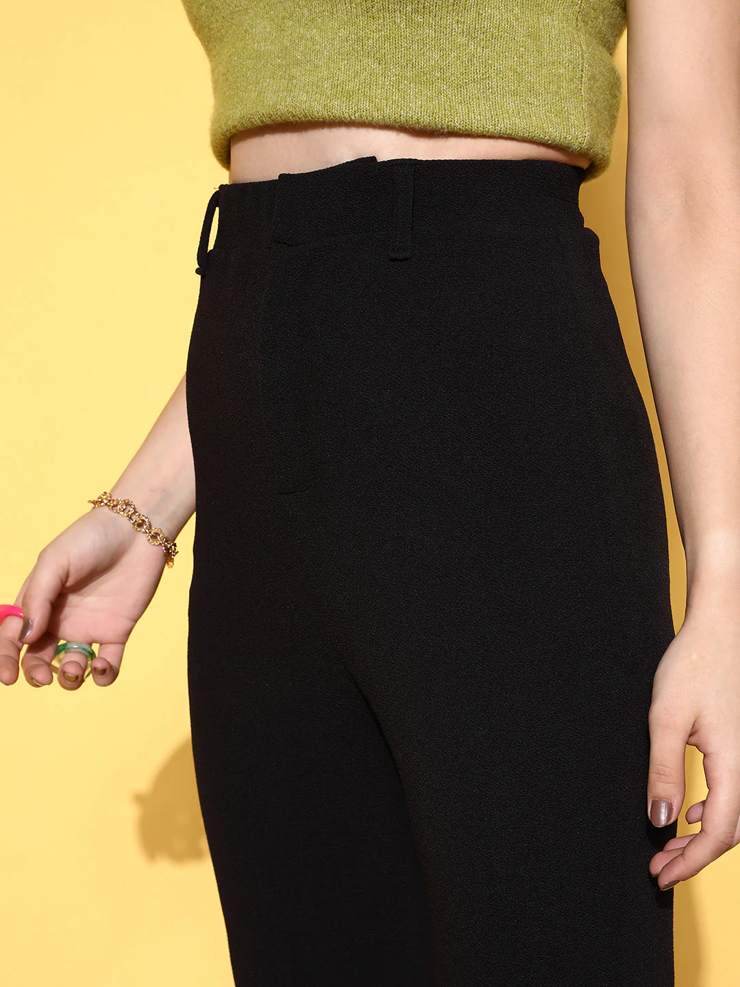 Women Black Bell Bottom Knitted Pants - Image 5