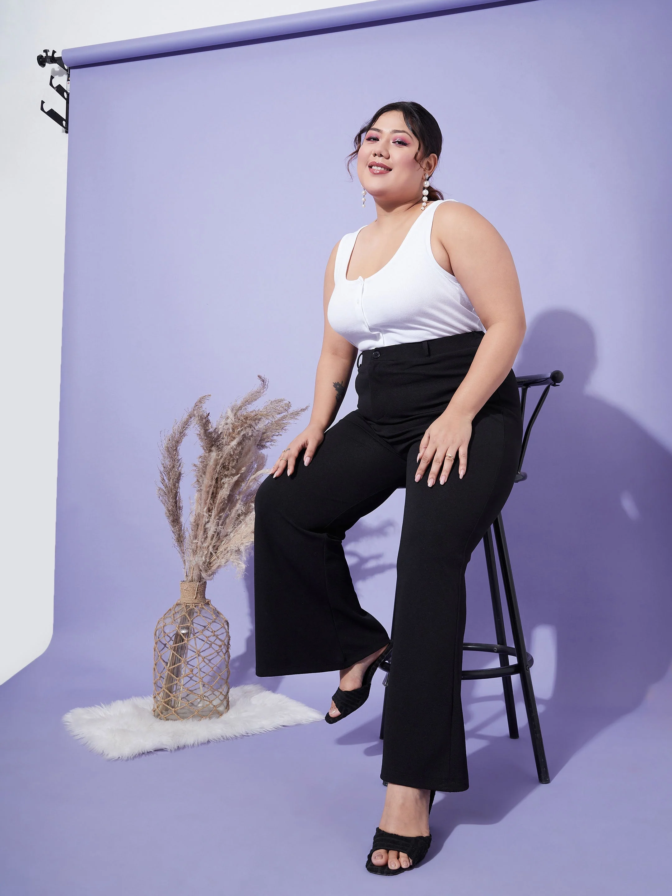 Women Black Bell Bottom Trousers - Image 2