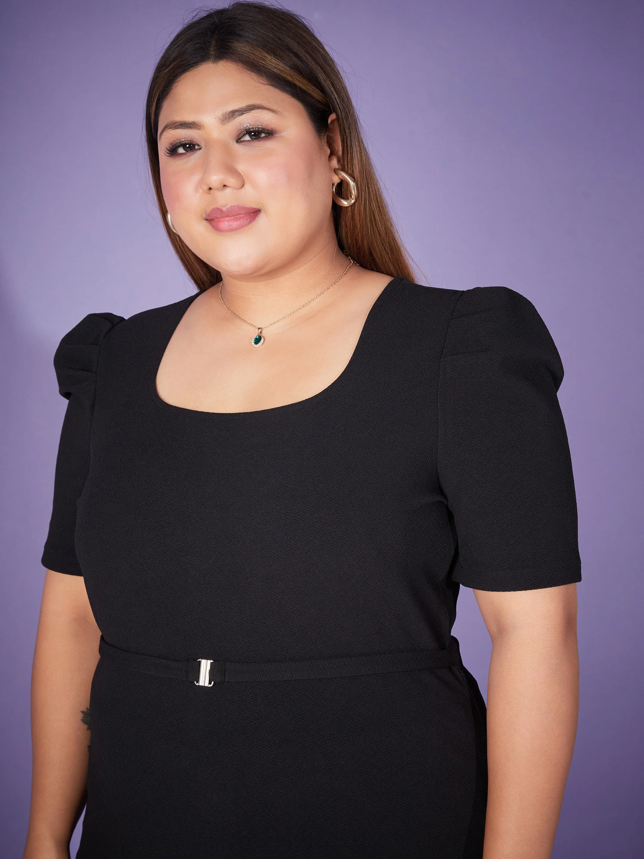 Women Black Belted Top With Bell Bottom Pants - Image 4