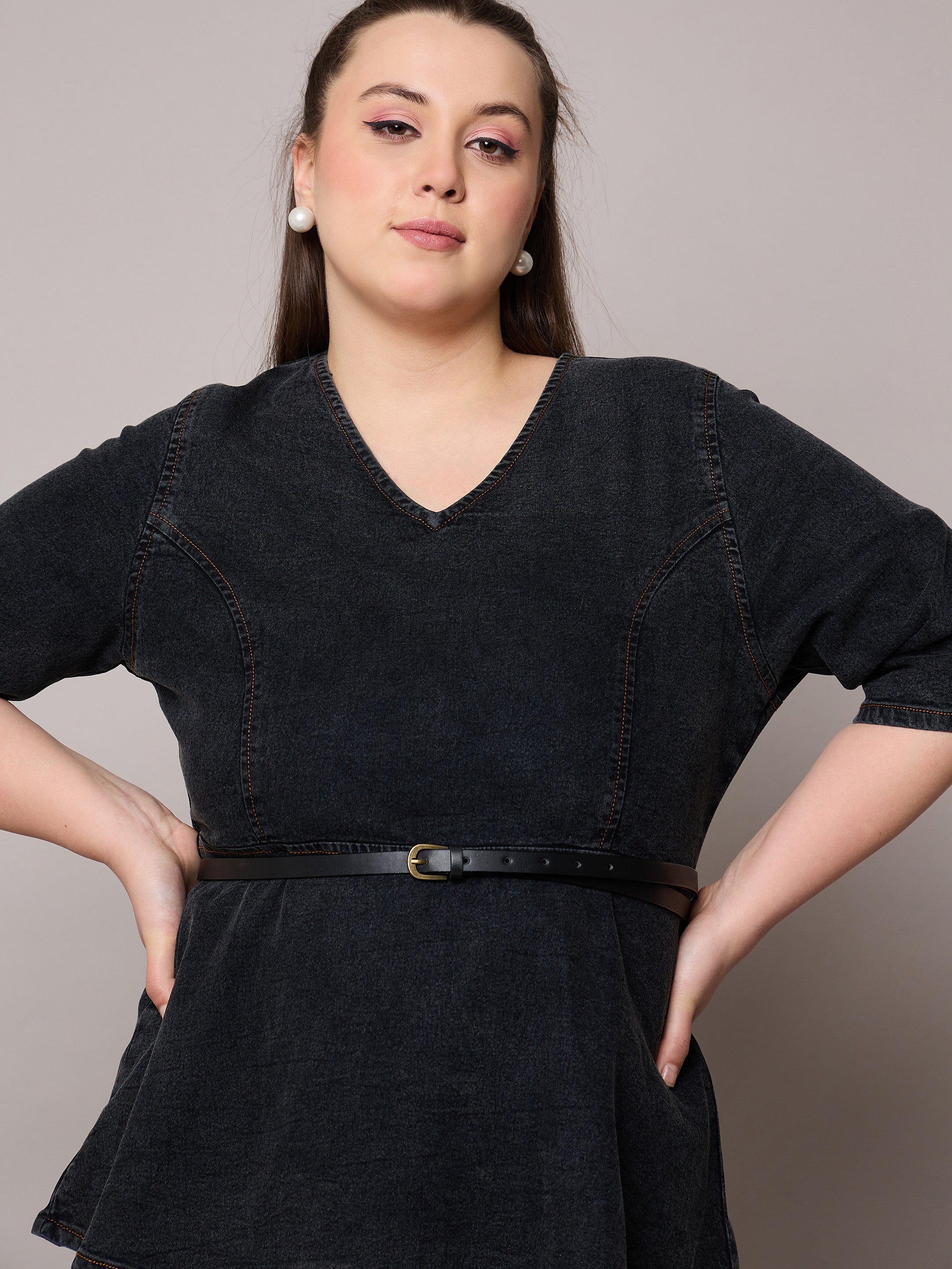 Women Black Blast Denim Peplum Top With Jeans - Image 4