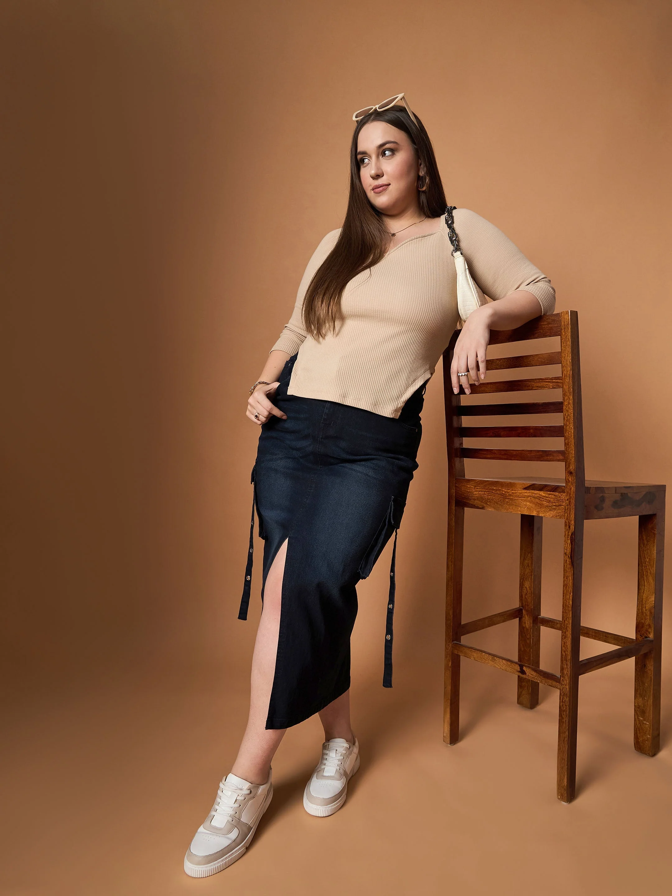 Women Black Blast Denim Side Pocket Skirt - Image 2