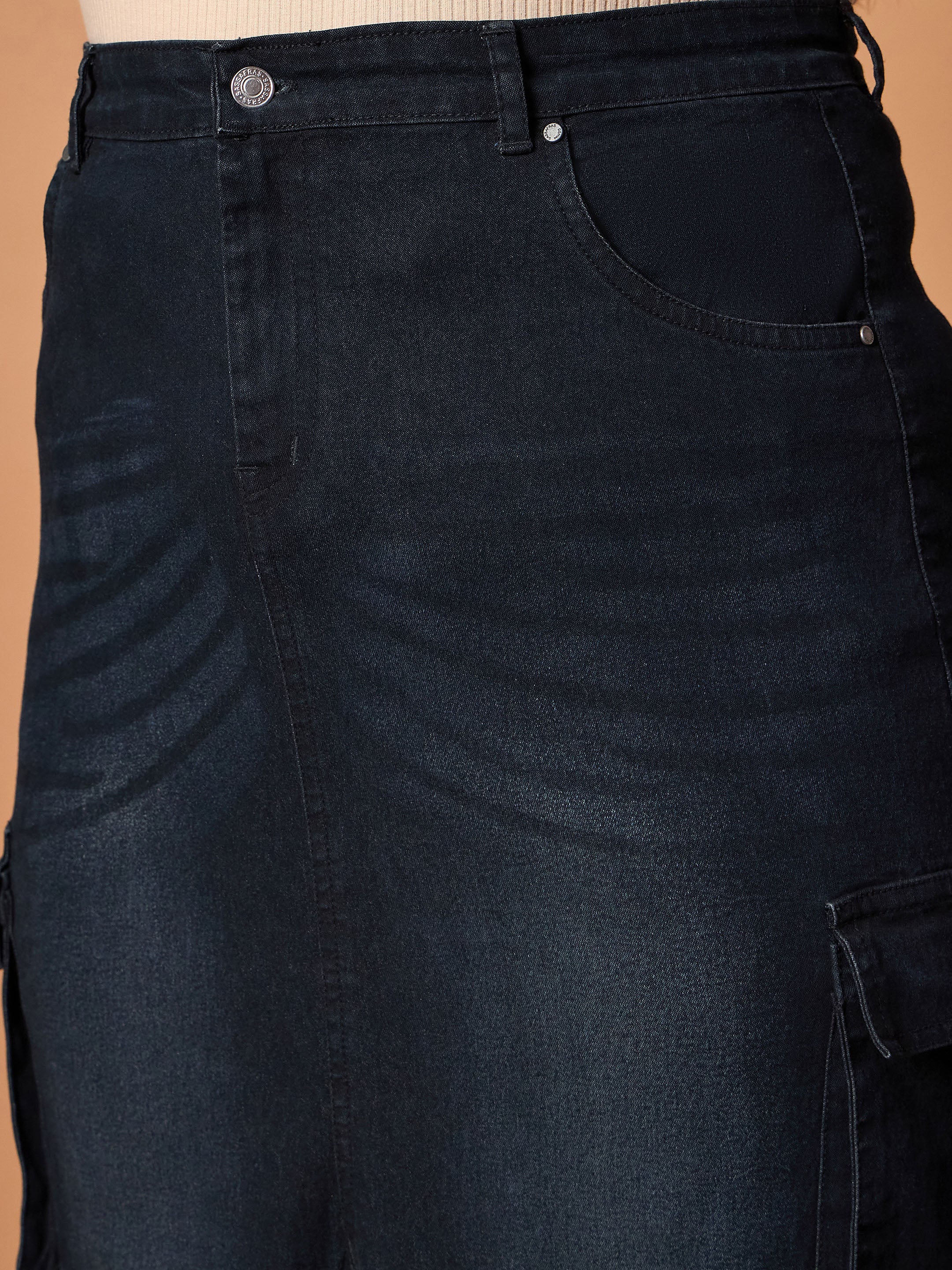 Women Black Blast Denim Side Pocket Skirt - Image 4